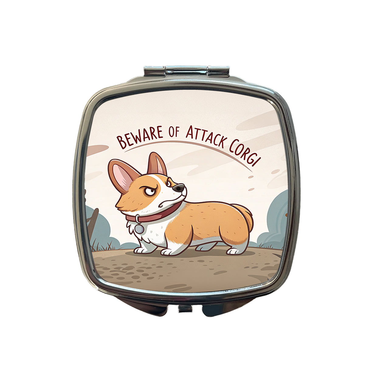 Beware Of Attack Corgi Dog Funny Small Travel Purse Handbag Pocket Makeup Compact Mirror