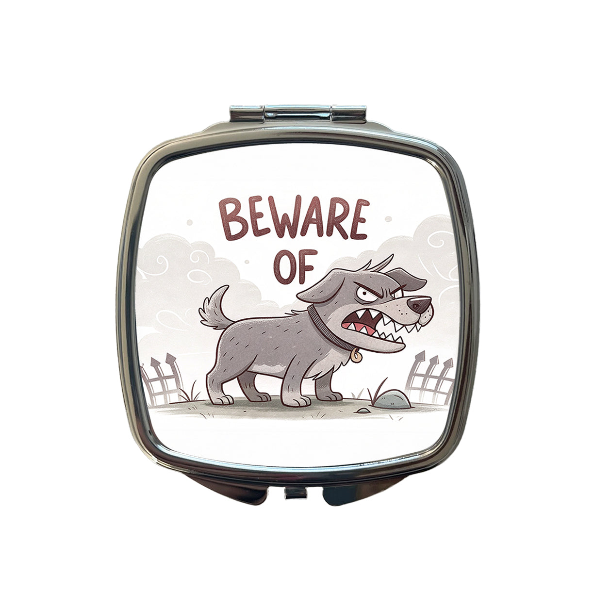 Beware Of Dog Funny Cartoon Small Travel Purse Handbag Pocket Makeup Compact Mirror
