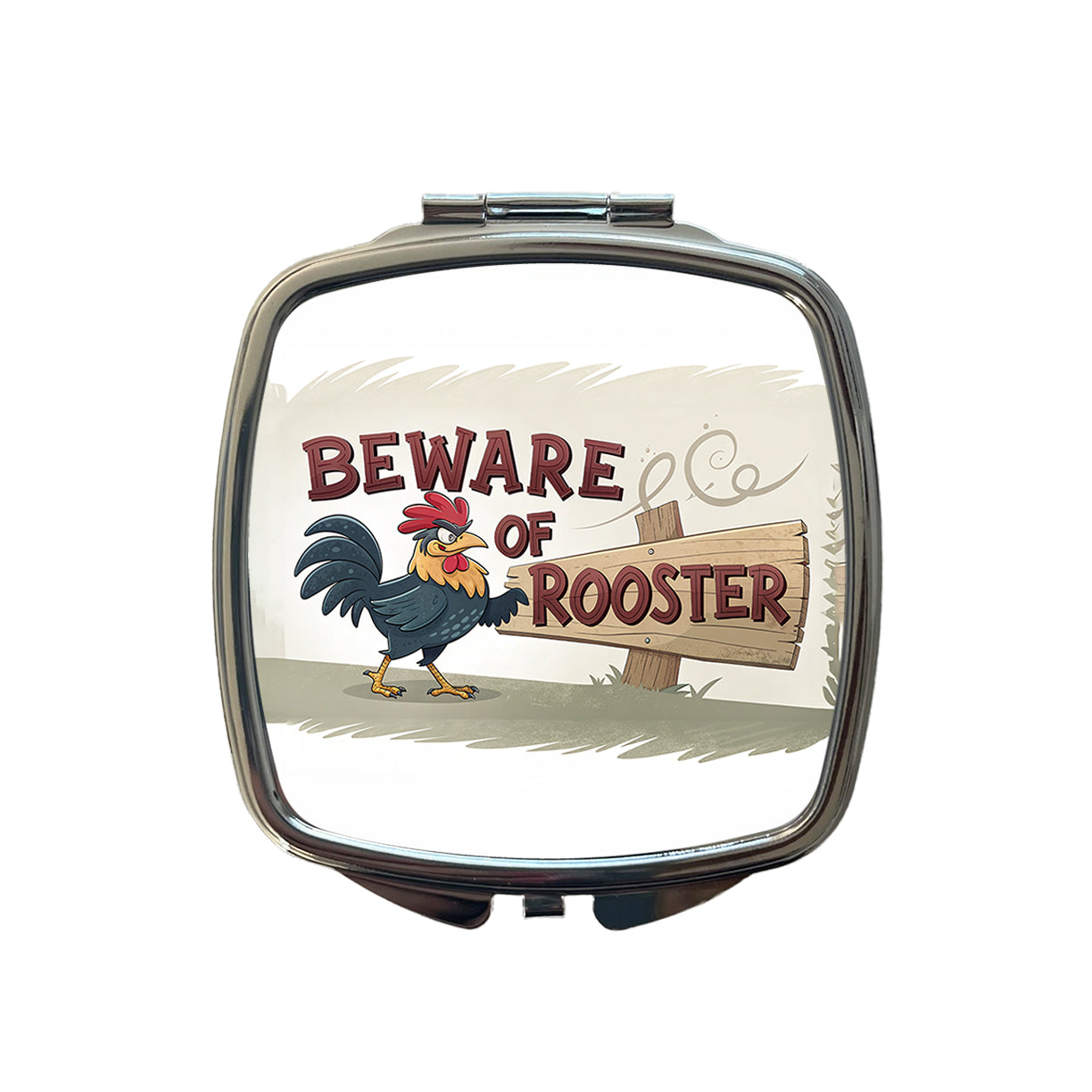 Beware Of Rooster Funny Small Travel Purse Handbag Pocket Makeup Compact Mirror