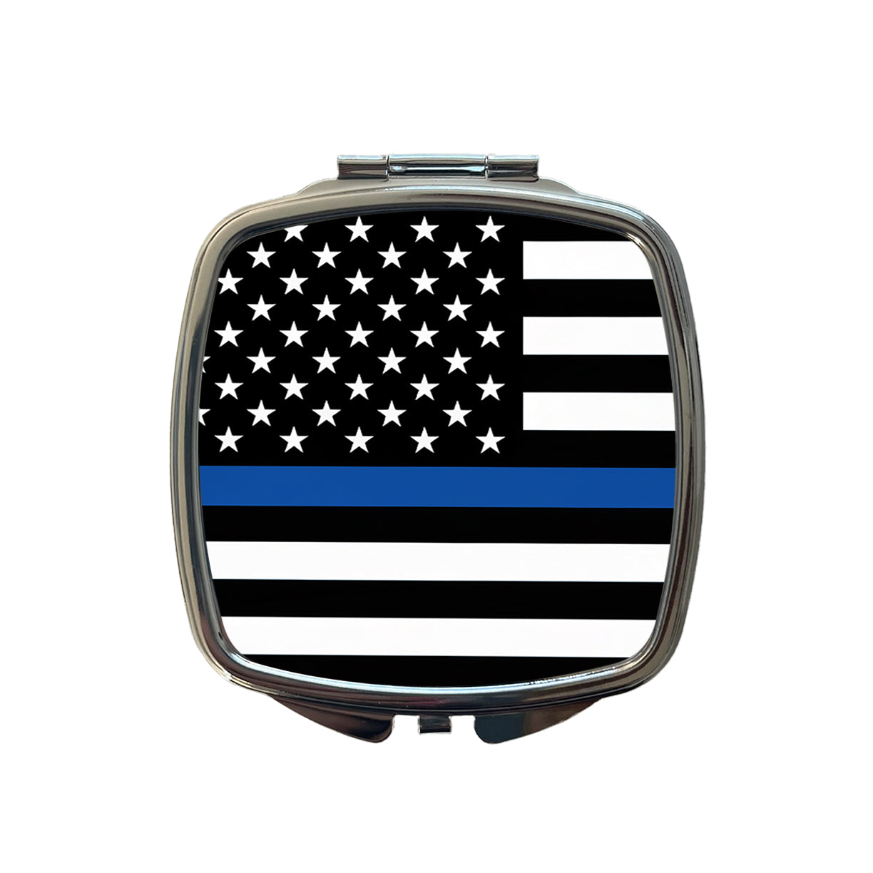 Black and White Thin Blue Line Police American Flag Small Travel Purse Handbag Pocket Makeup Compact Mirror