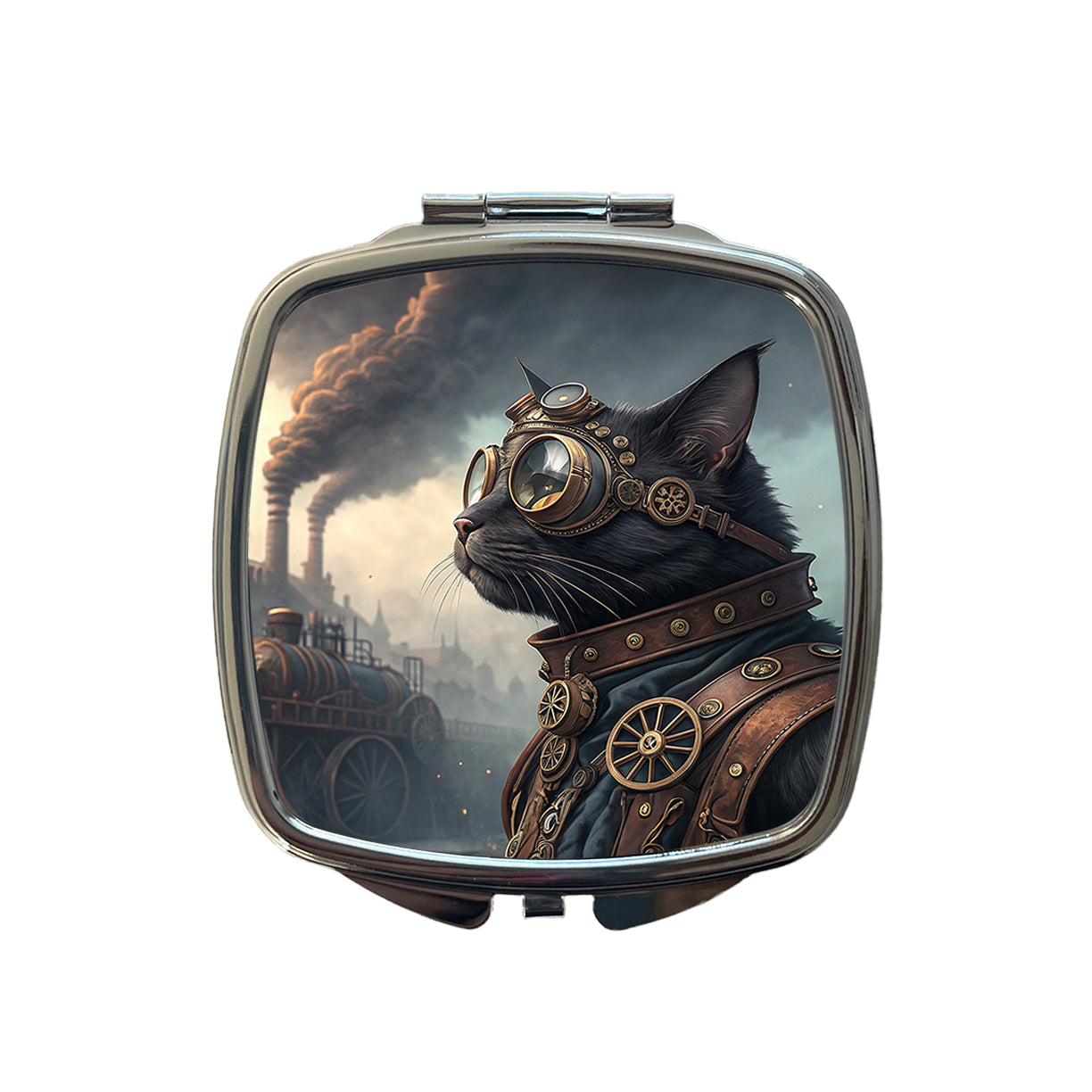 Black Cat Steampunk Small Travel Purse Handbag Pocket Makeup Compact Mirror