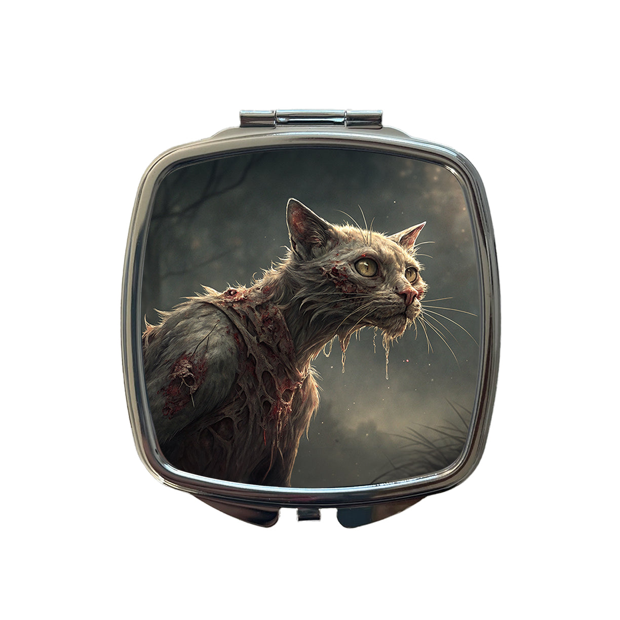 Cat Zombie Creepy Scary Halloween Small Travel Purse Handbag Pocket Makeup Compact Mirror