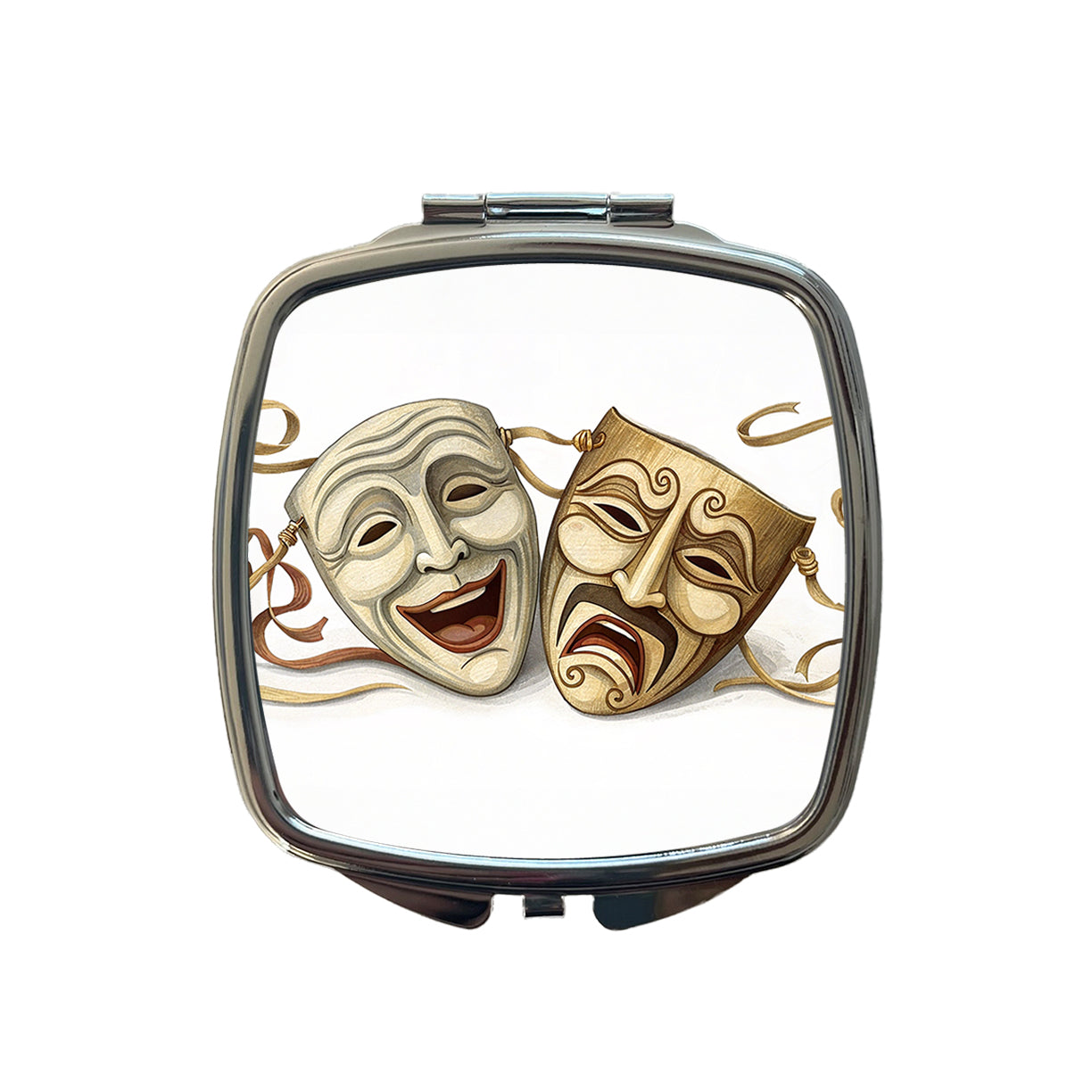 Comedy And Tragedy Theater Drama Masks Small Travel Purse Handbag Pocket Makeup Compact Mirror