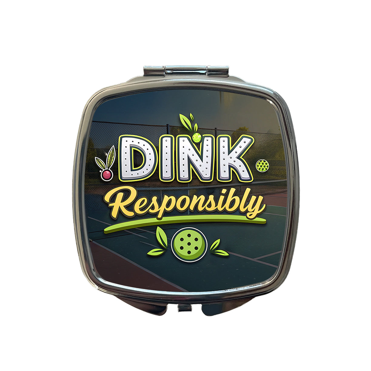 Dink Responsibly Pickleball Funny Saying Small Travel Purse Handbag Pocket Makeup Compact Mirror