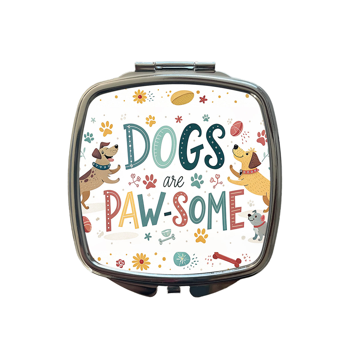 Dogs Are Paw-Some Awesome Funny Small Travel Purse Handbag Pocket Makeup Compact Mirror