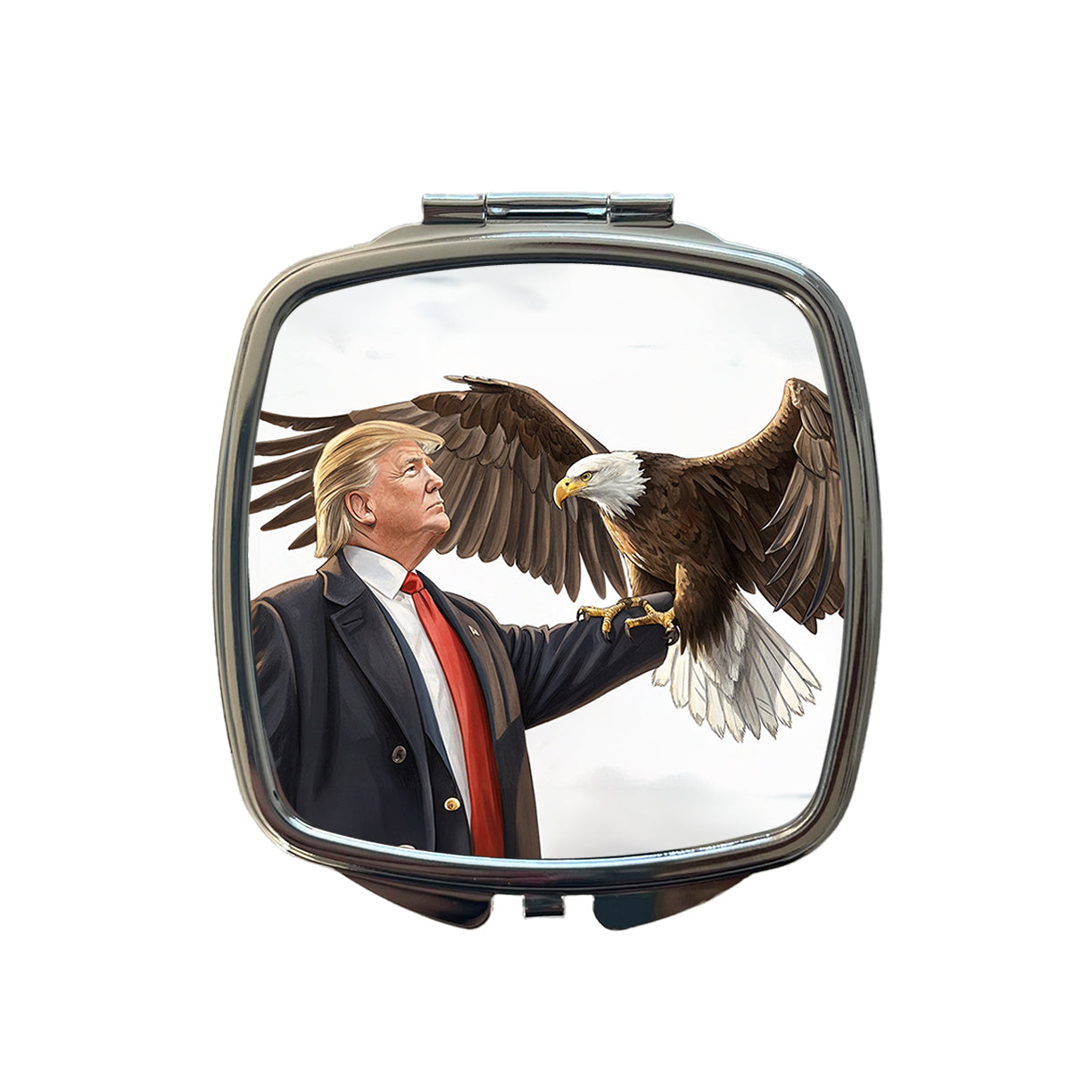 Donald Trump Holding A Bald Eagle Funny Small Travel Purse Handbag Pocket Makeup Compact Mirror