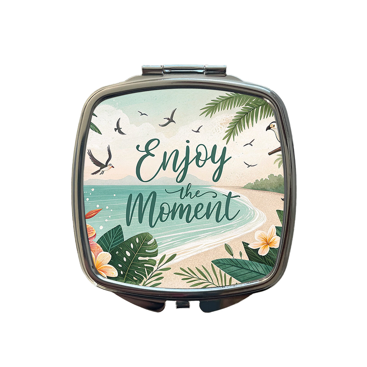 Enjoy The Moment Tropical Beach Inspirational Small Travel Purse Handbag Pocket Makeup Compact Mirror