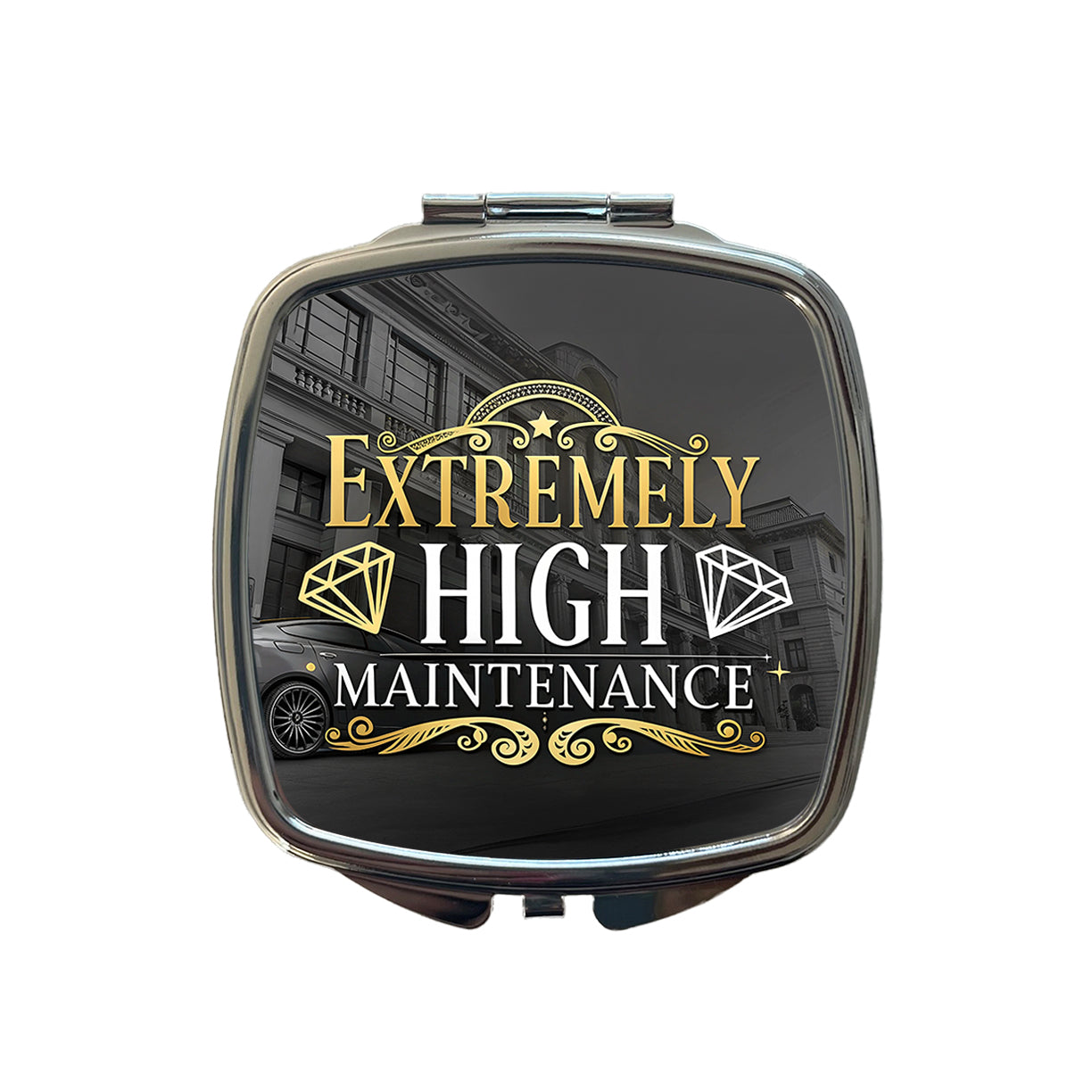 Extremely High Maintenance Funny Gold Diamonds Small Travel Purse Handbag Pocket Makeup Compact Mirror