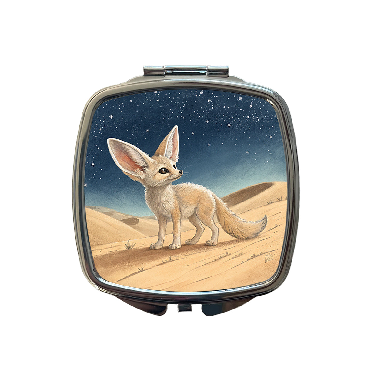 Fennec Fox Illustration Small Travel Purse Handbag Pocket Makeup Compact Mirror