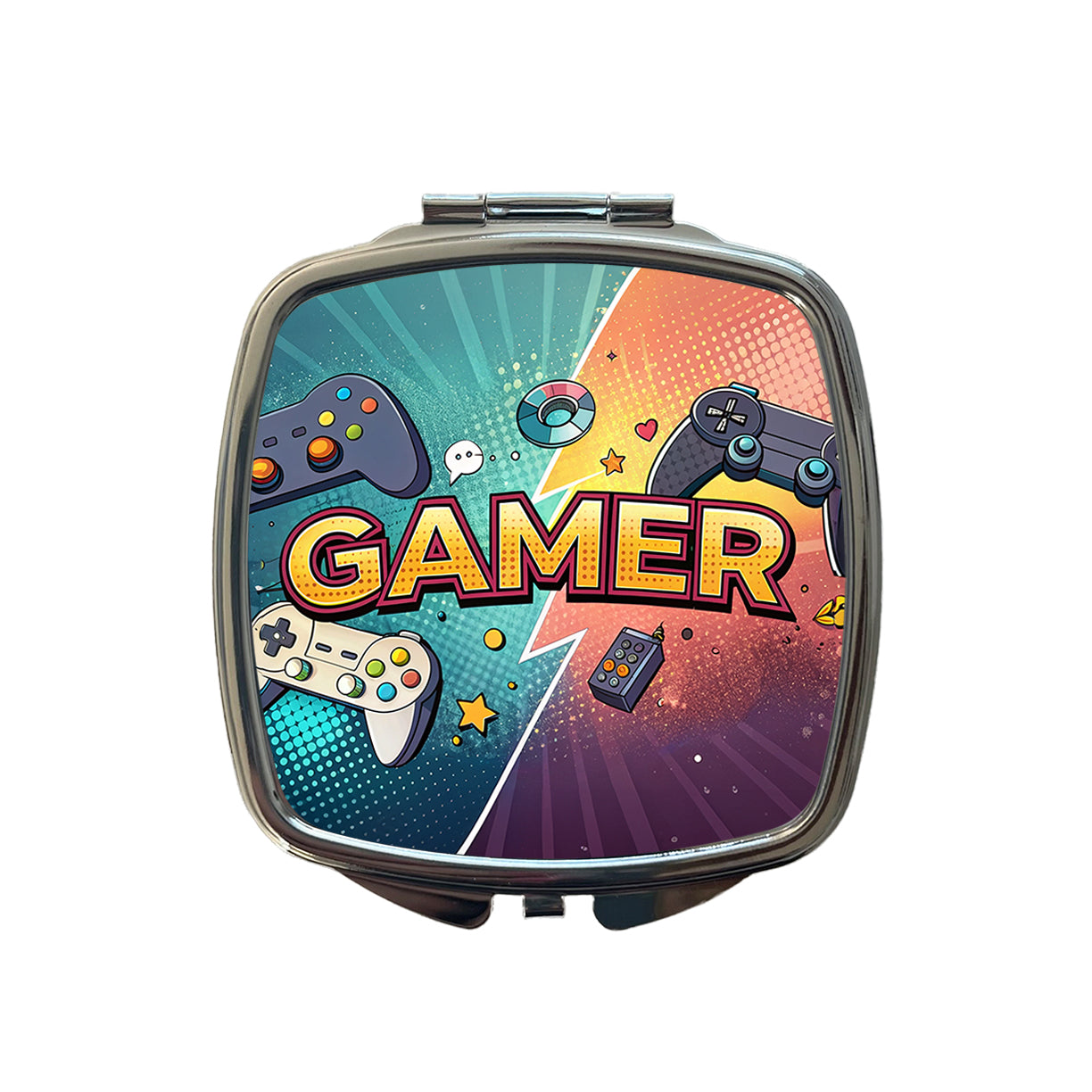 Gamer Retro Gaming Controllers Illustration Small Travel Purse Handbag Pocket Makeup Compact Mirror
