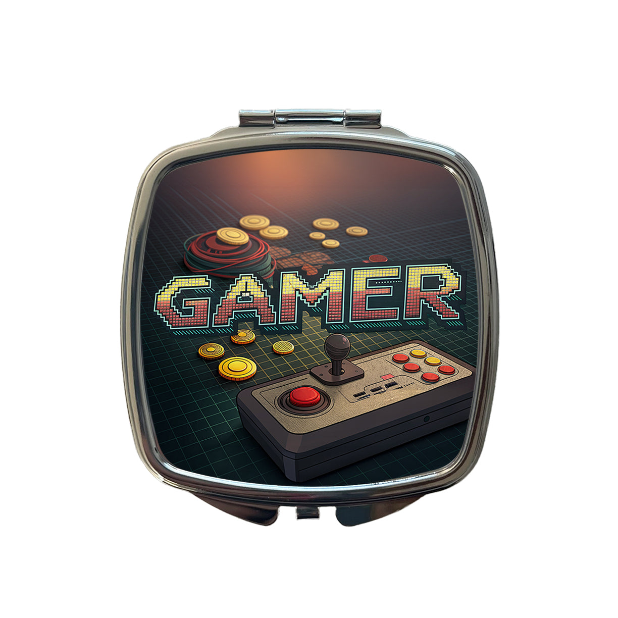 Gamer Retro Pixel Arcade Controller Small Travel Purse Handbag Pocket Makeup Compact Mirror