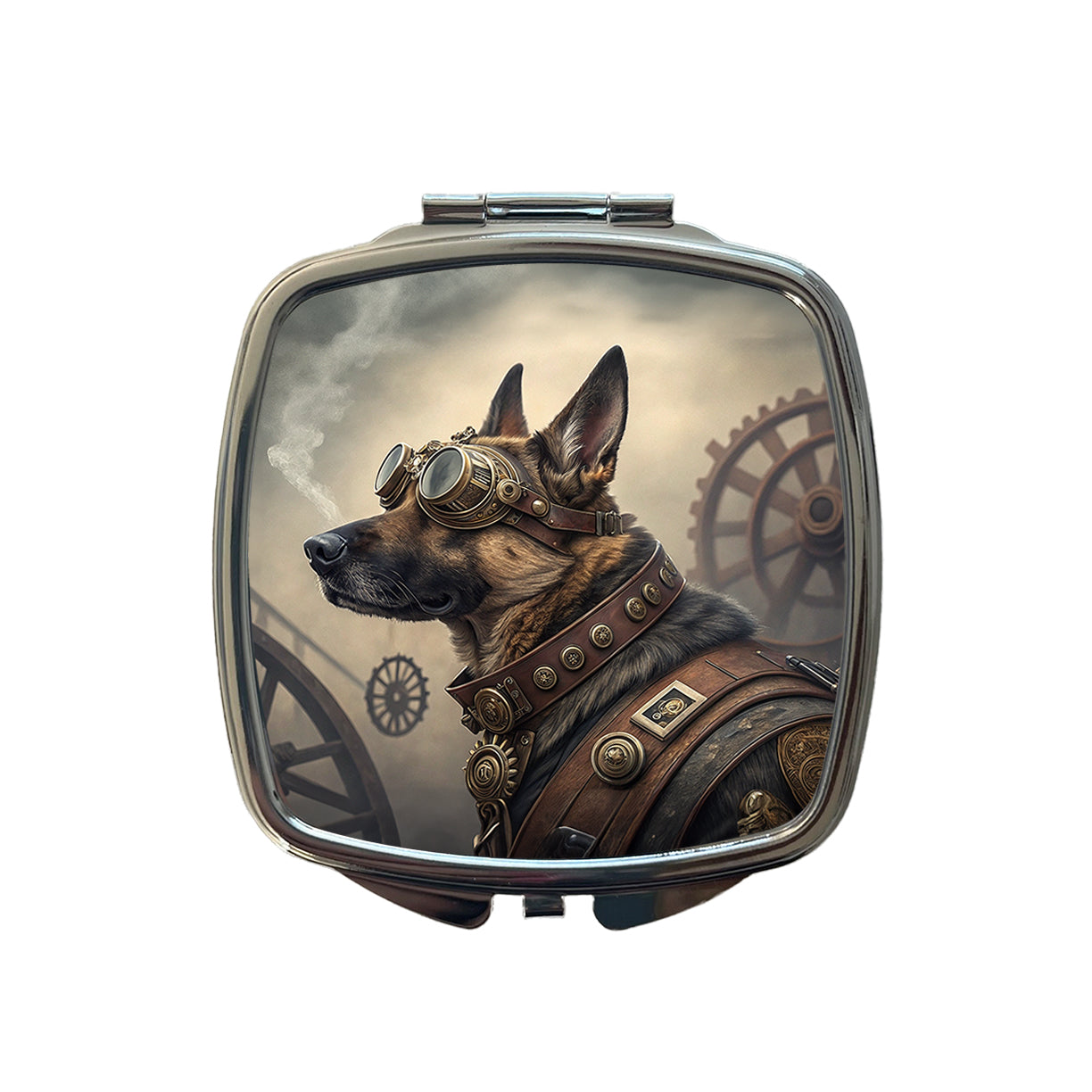German Shepherd Dog Steampunk Small Travel Purse Handbag Pocket Makeup Compact Mirror