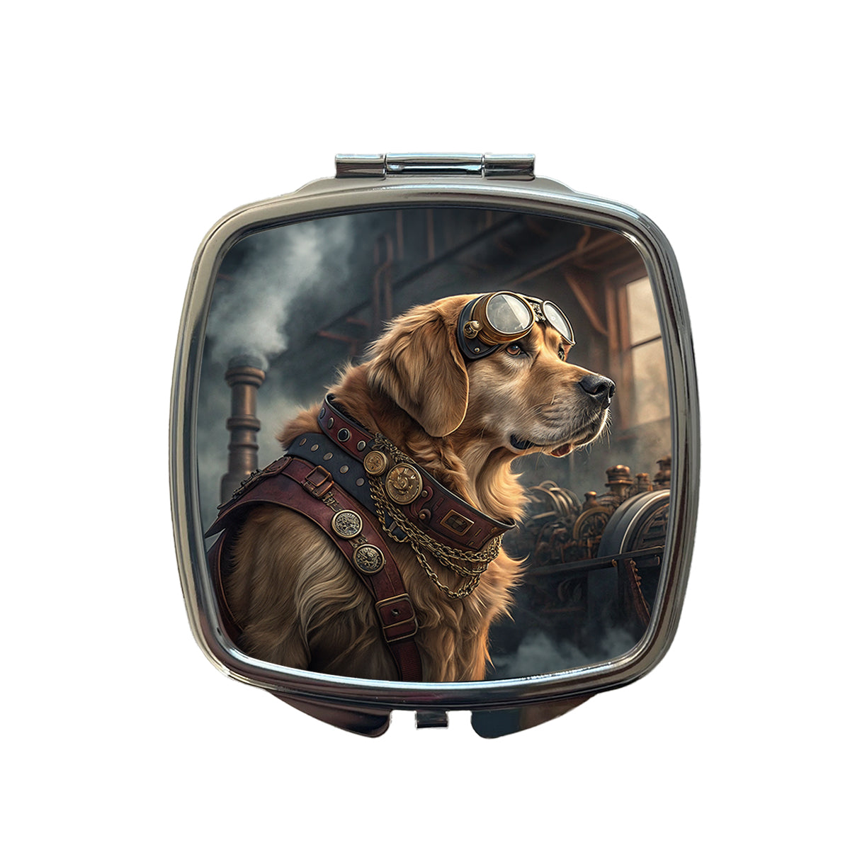 Golden Retriever Dog Steampunk Small Travel Purse Handbag Pocket Makeup Compact Mirror