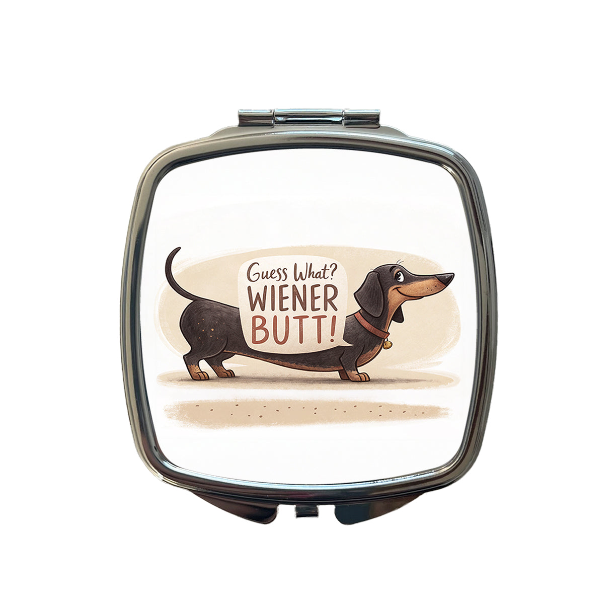 Guess What Wiener Butt Dachshund Funny Small Travel Purse Handbag Pocket Makeup Compact Mirror
