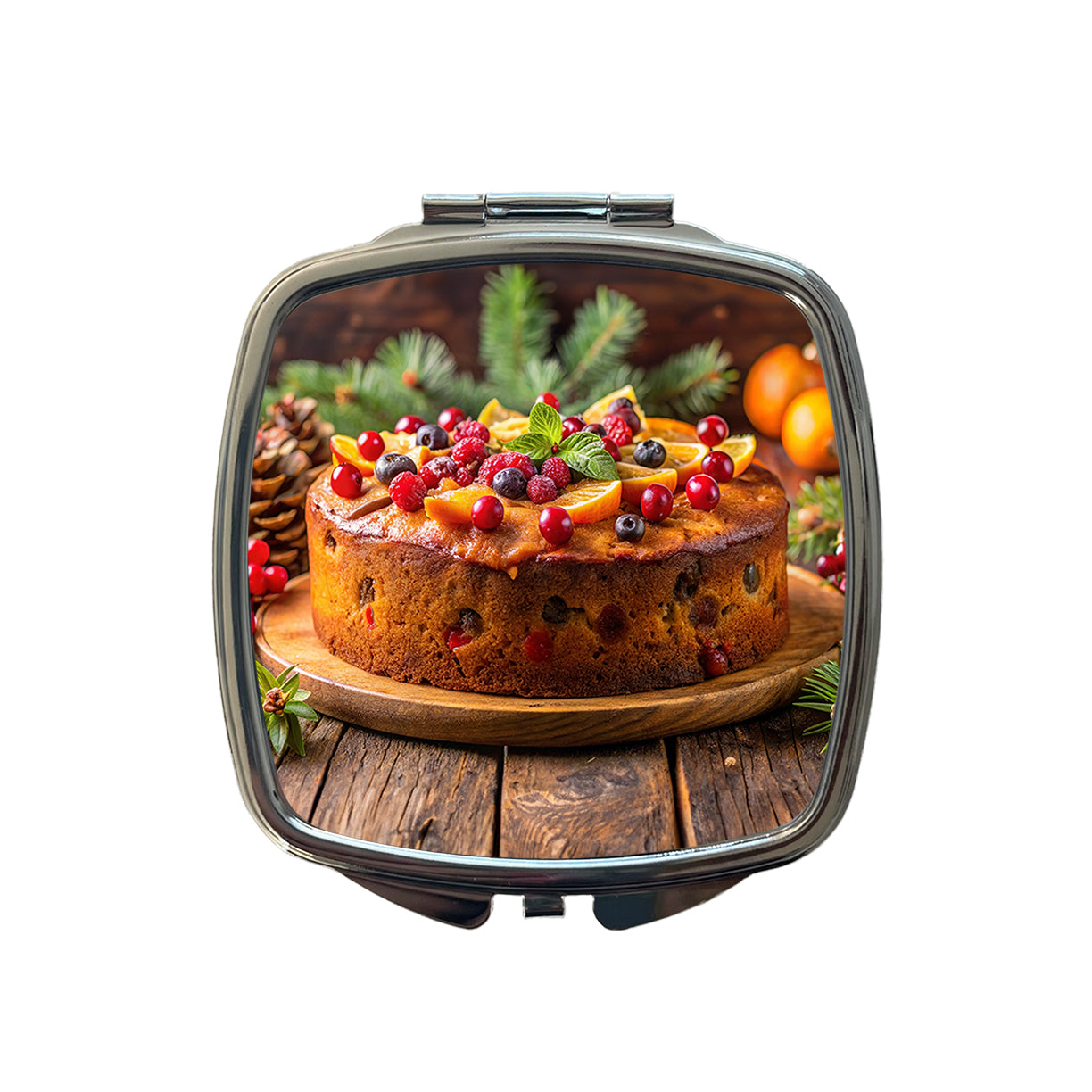 Holiday Fruitcake Fruit Cake Dessert Small Travel Purse Handbag Pocket Makeup Compact Mirror