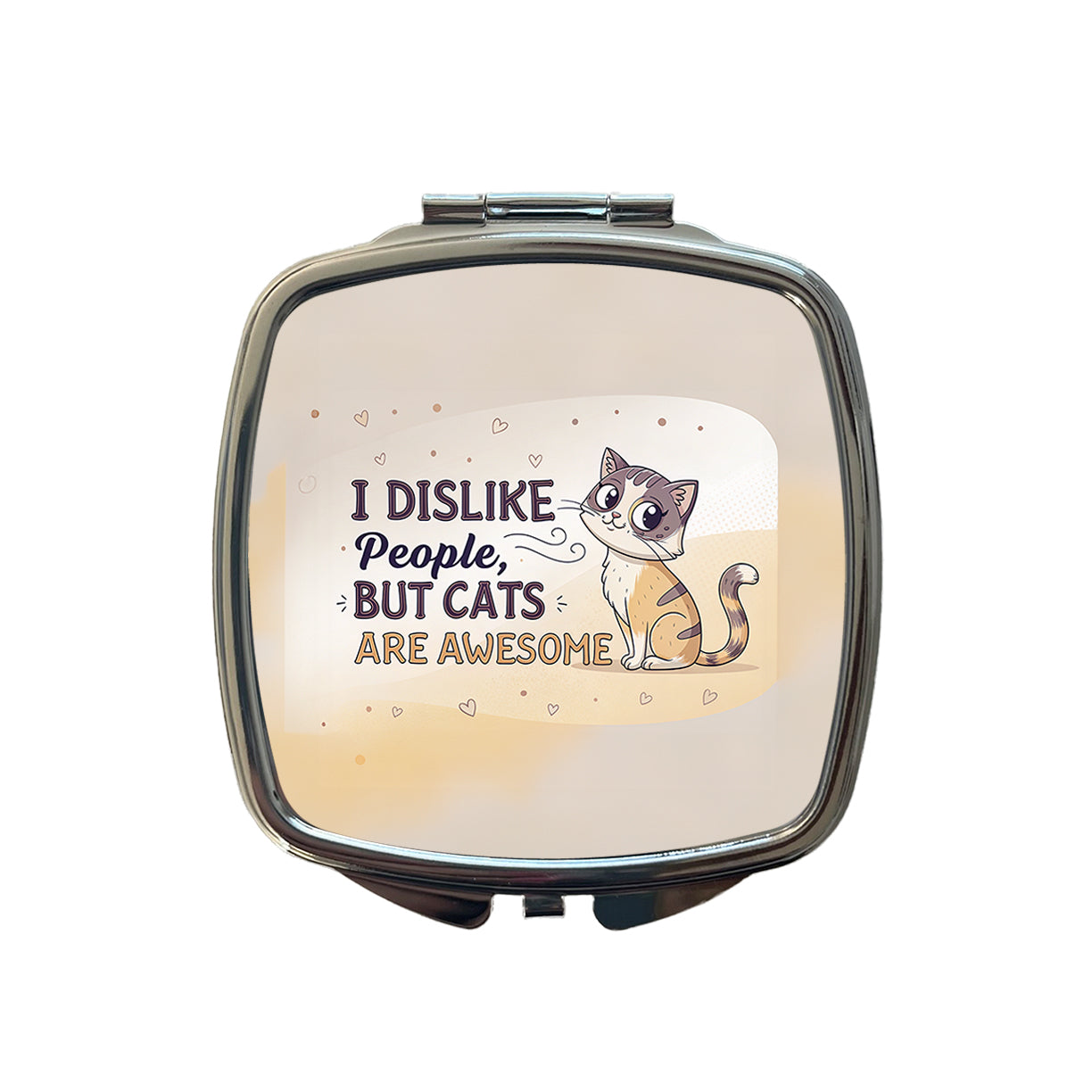 I Dislike People But Cats Are Awesome Funny Small Travel Purse Handbag Pocket Makeup Compact Mirror