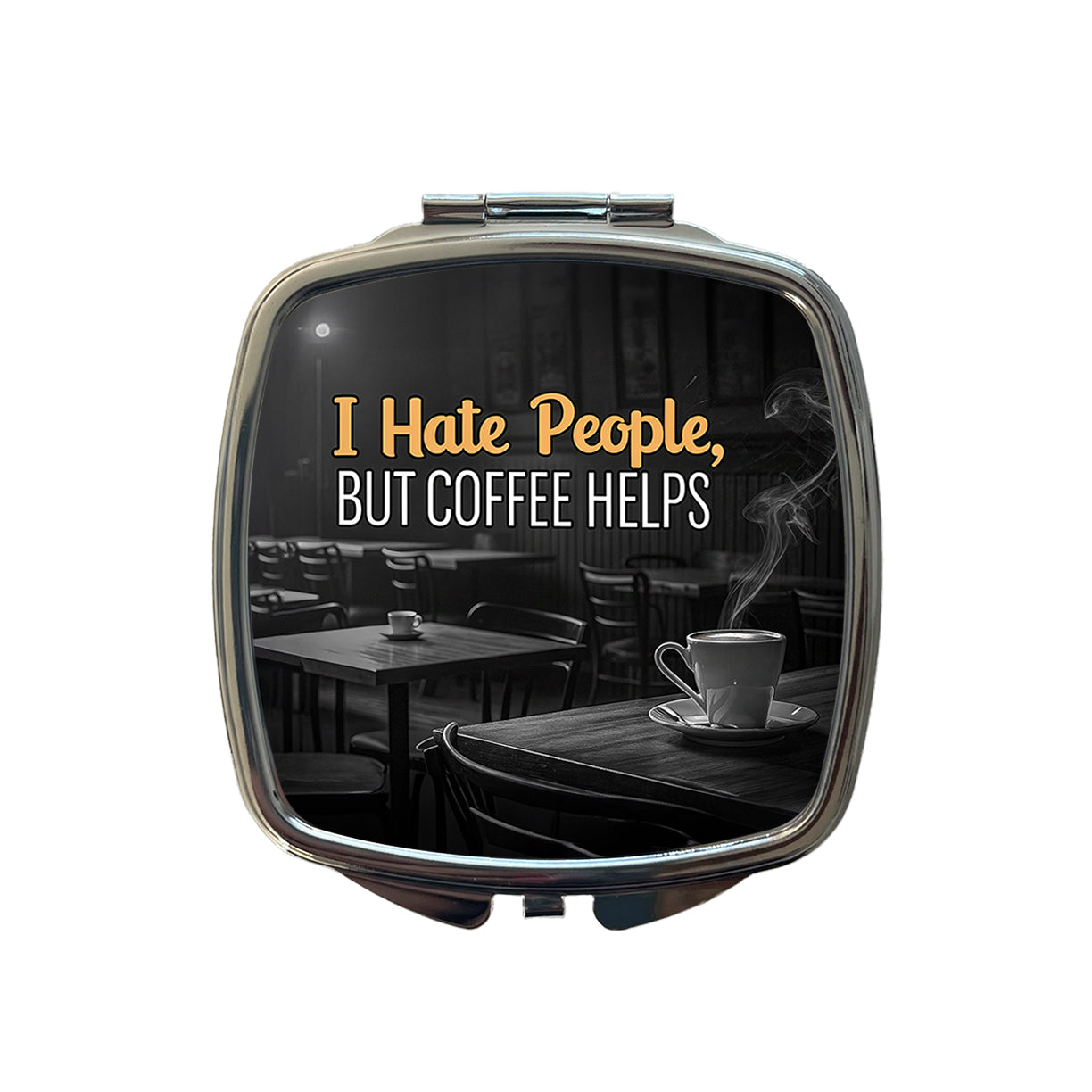 I Hate People But Coffee Helps Funny Small Travel Purse Handbag Pocket Makeup Compact Mirror