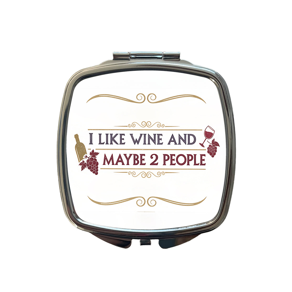 I Like Wine And Maybe 2 People Funny Small Travel Purse Handbag Pocket Makeup Compact Mirror