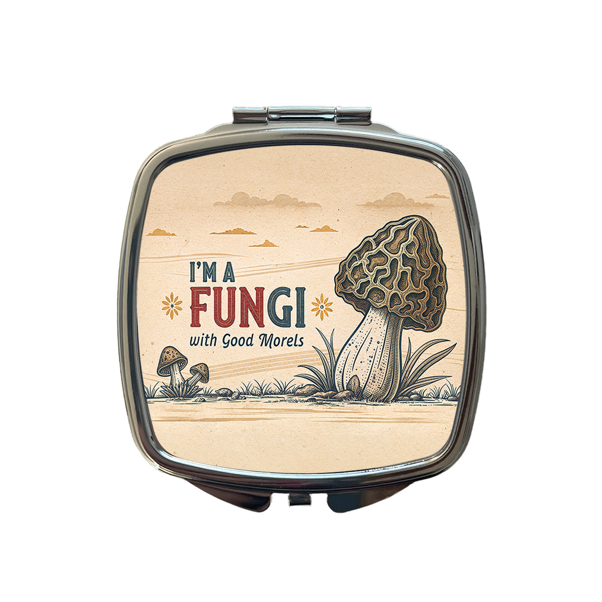 I'm a Fungi with Good Morels Retro Fun Guy Morel Mushroom Funny Small Travel Purse Handbag Pocket Makeup Compact Mirror