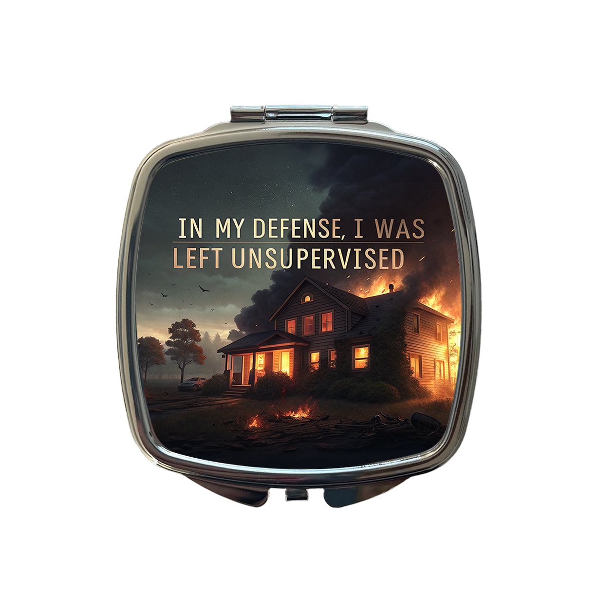In My Defense I Was Left Unsupervised Funny Small Travel Purse Handbag Pocket Makeup Compact Mirror