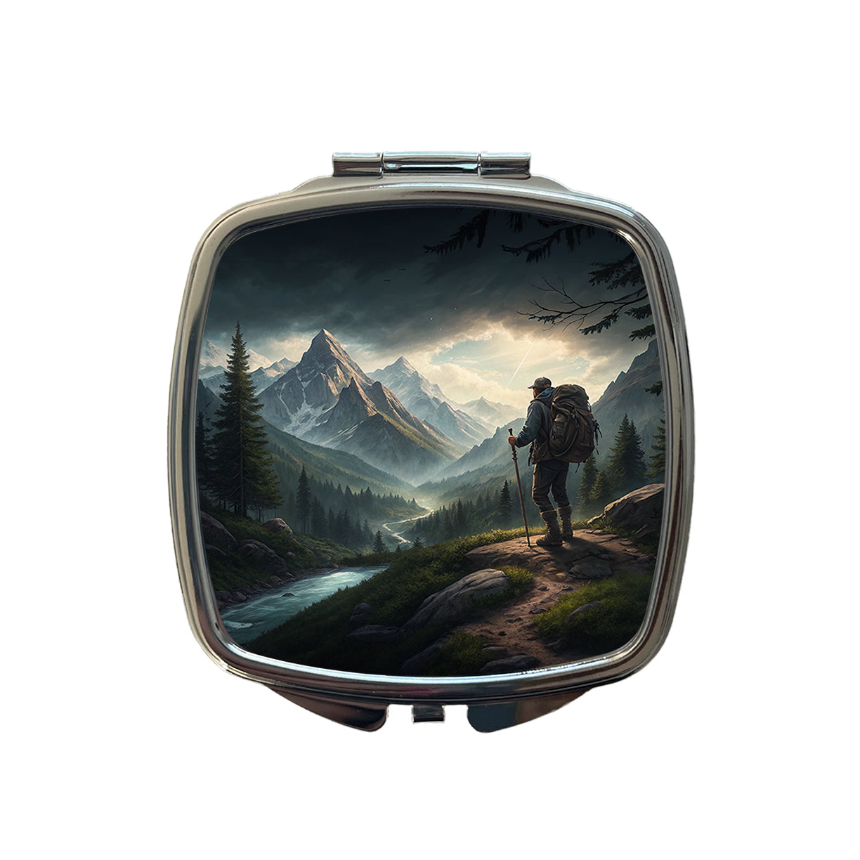 Man Hiking In The Mountains Small Travel Purse Handbag Pocket Makeup Compact Mirror