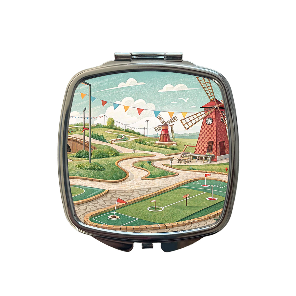 Miniature Golf Course Small Travel Purse Handbag Pocket Makeup Compact Mirror