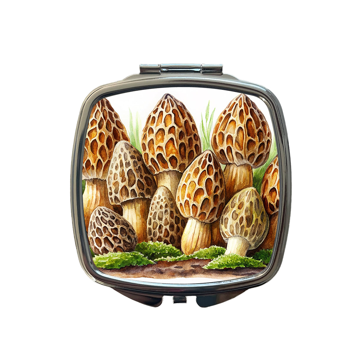 Morel Mushrooms Morchella Watercolor Small Travel Purse Handbag Pocket Makeup Compact Mirror