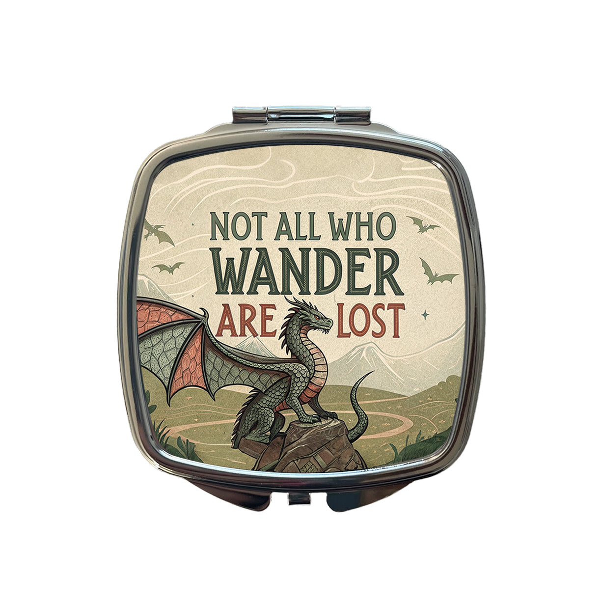 Not All Who Wander Are Lost Vintage Fantasy Illustration Small Travel Purse Handbag Pocket Makeup Compact Mirror