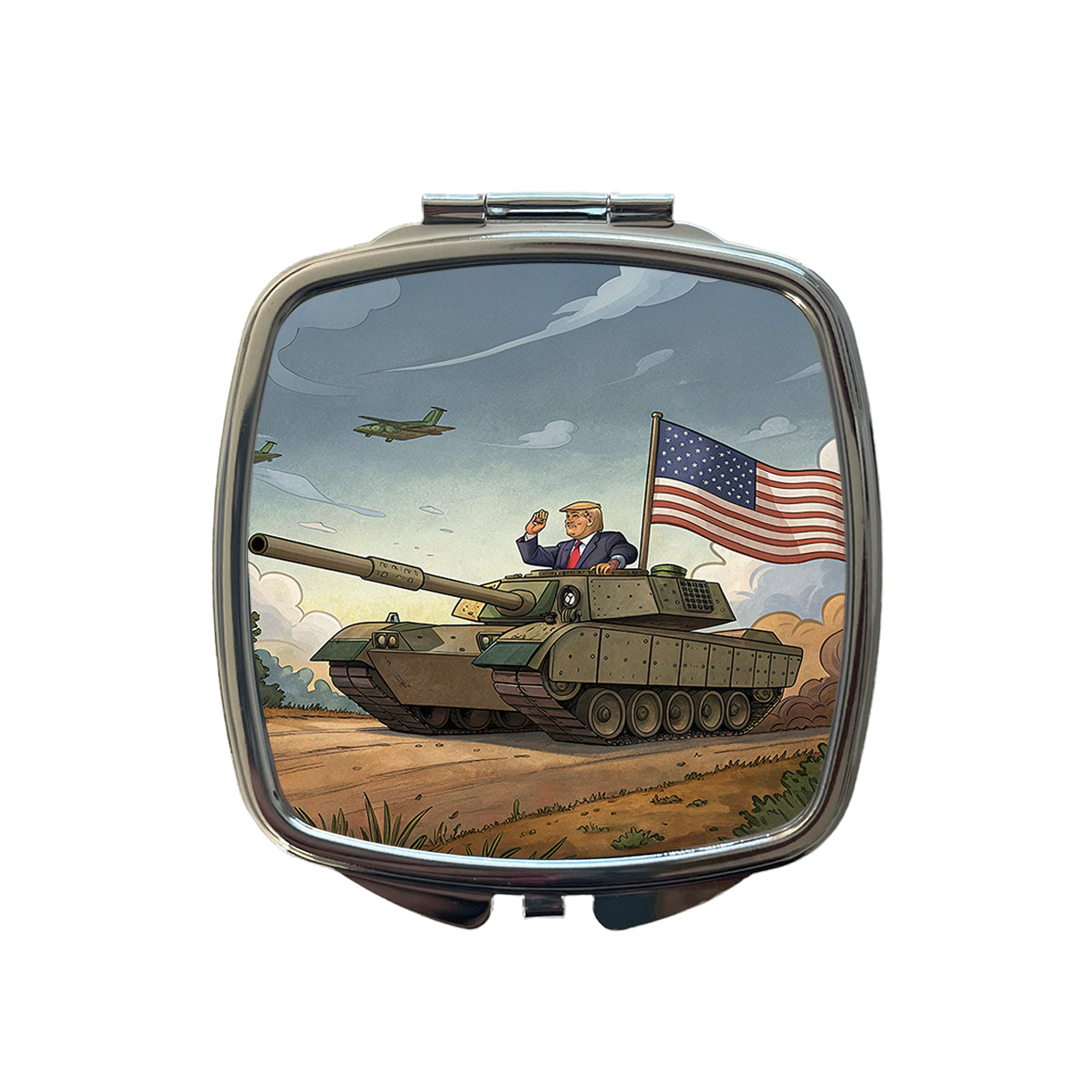 Patriotic Donald Trump Driving M1 Abrams Tank Funny Small Travel Purse Handbag Pocket Makeup Compact Mirror