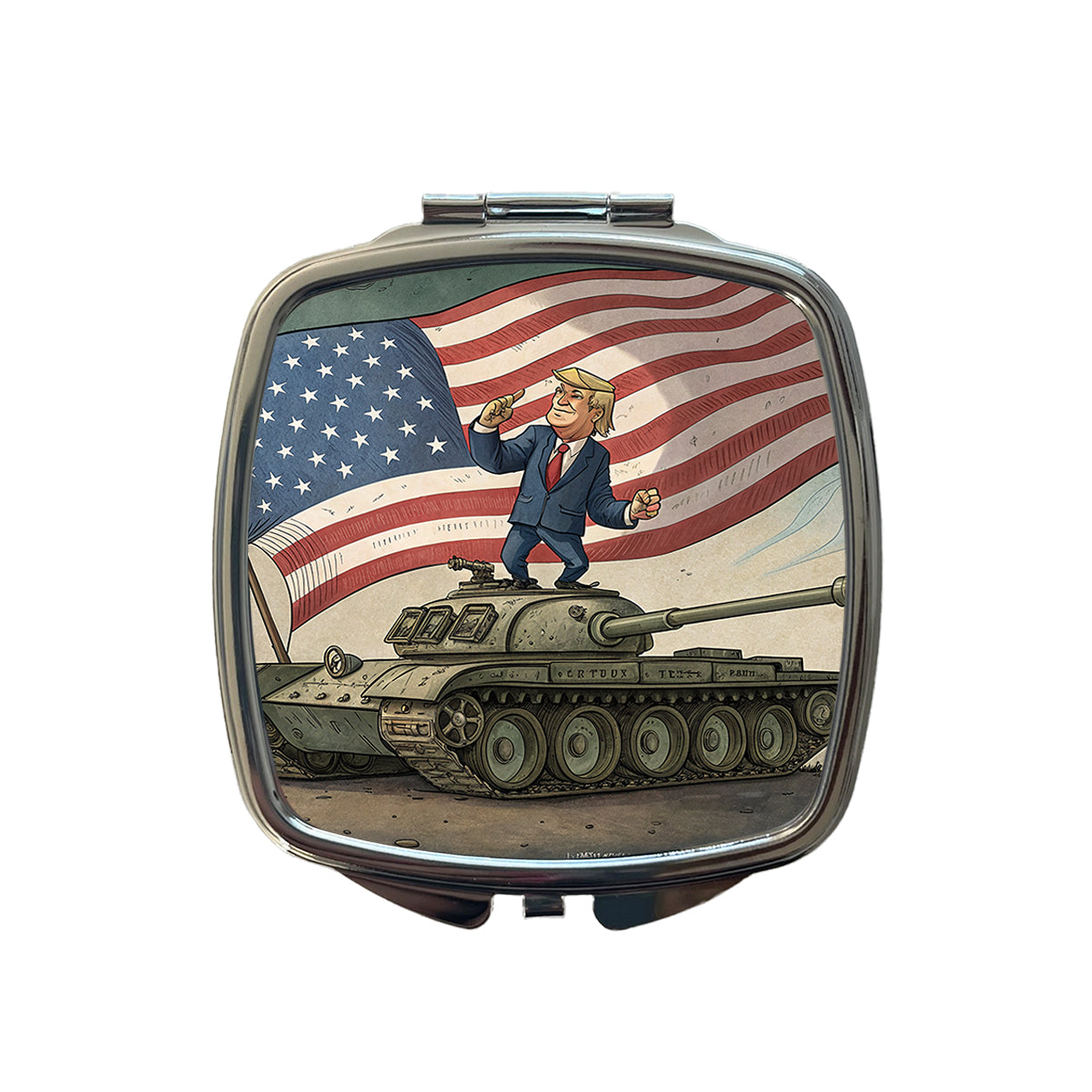 Patriotic Donald Trump Standing On Tank Funny Small Travel Purse Handbag Pocket Makeup Compact Mirror