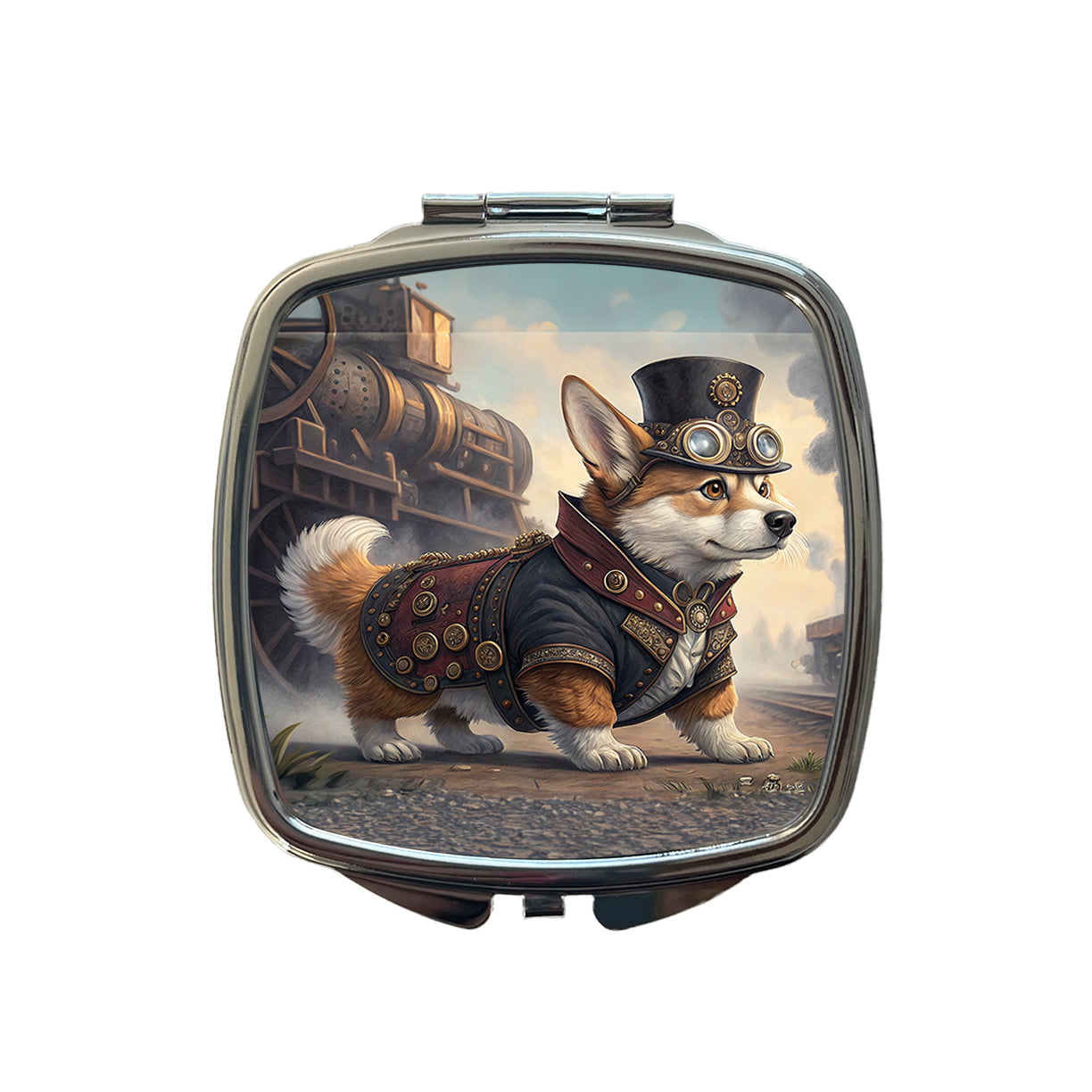 Pembroke Welsh Corgi Dog Steampunk Small Travel Purse Handbag Pocket Makeup Compact Mirror