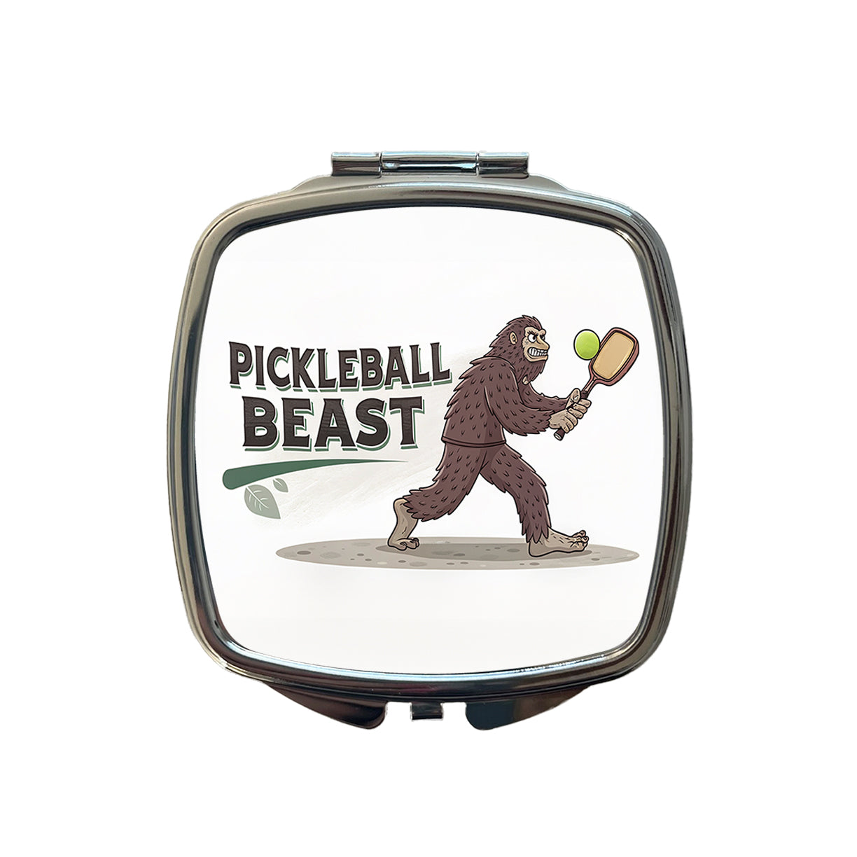 Pickleball Beast Funny Bigfoot Holding Paddle Small Travel Purse Handbag Pocket Makeup Compact Mirror
