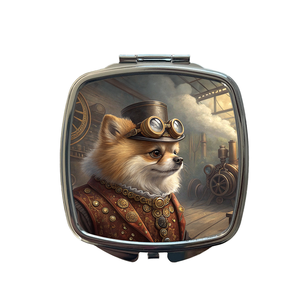 Pomeranian Dog Steampunk Small Travel Purse Handbag Pocket Makeup Compact Mirror