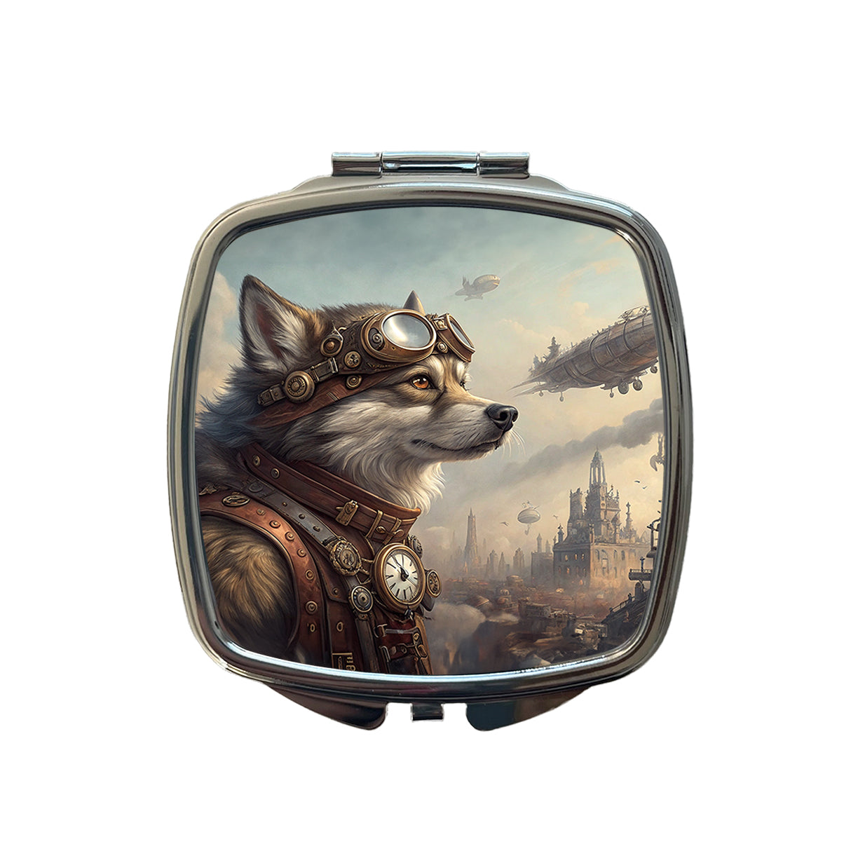 Pomsky Dog Steampunk Small Travel Purse Handbag Pocket Makeup Compact Mirror