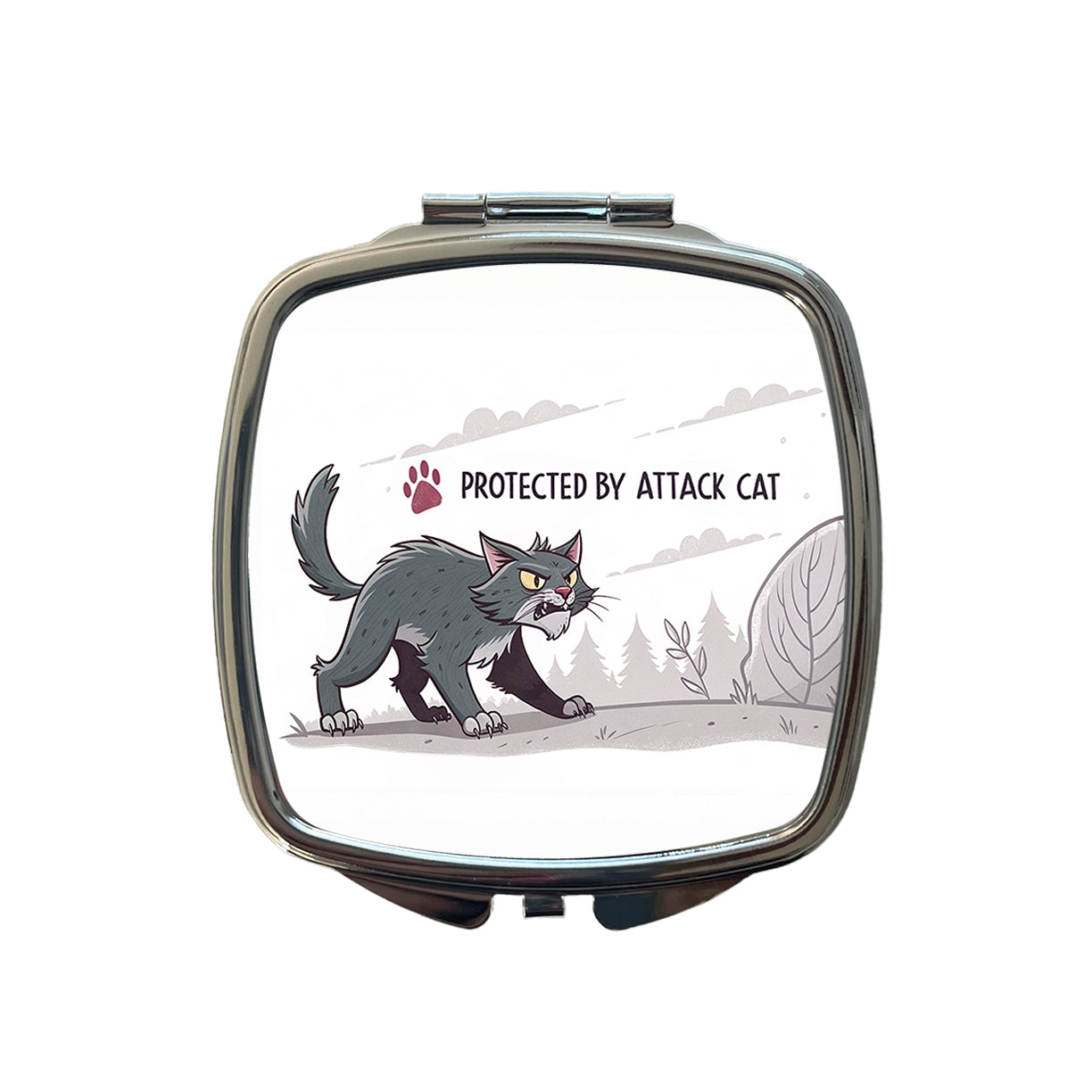 Protected By Attack Cat Funny Small Travel Purse Handbag Pocket Makeup Compact Mirror