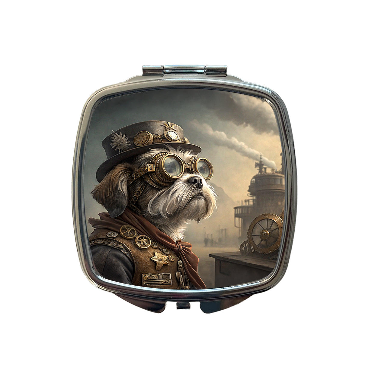 Shih Tzu Dog Steampunk Small Travel Purse Handbag Pocket Makeup Compact Mirror