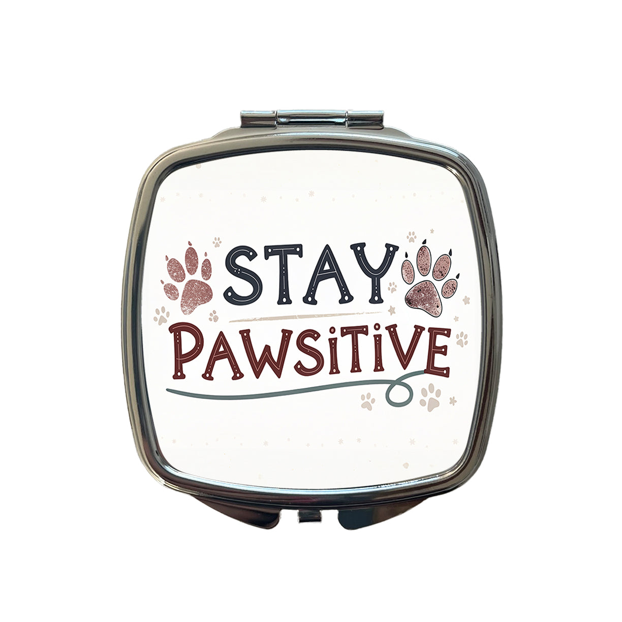 Stay Pawsitive Positive Paw Prints Inspirational Funny Small Travel Purse Handbag Pocket Makeup Compact Mirror