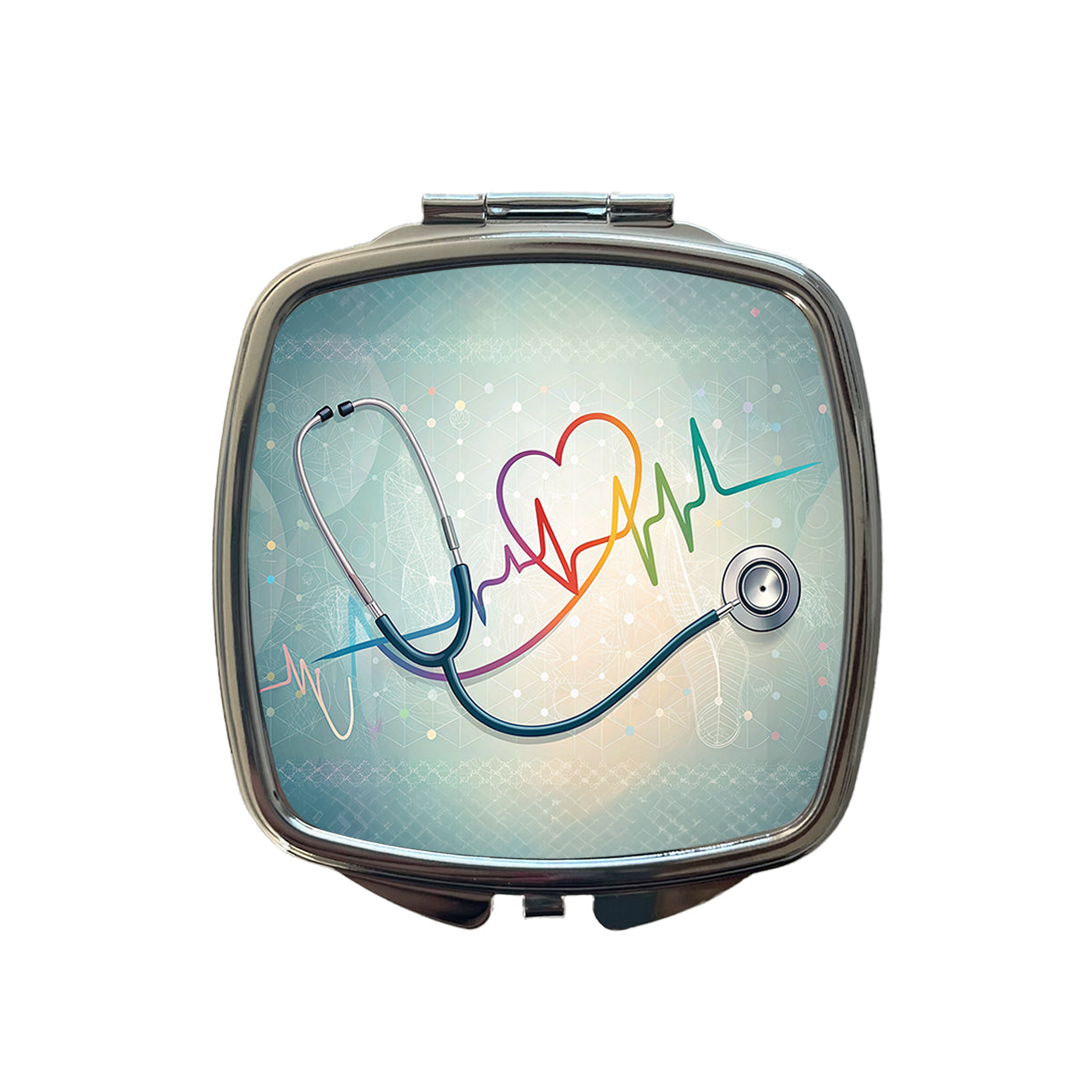 Stethoscope Heartbeat Medical Doctor Nurse EMT Small Travel Purse Handbag Pocket Makeup Compact Mirror