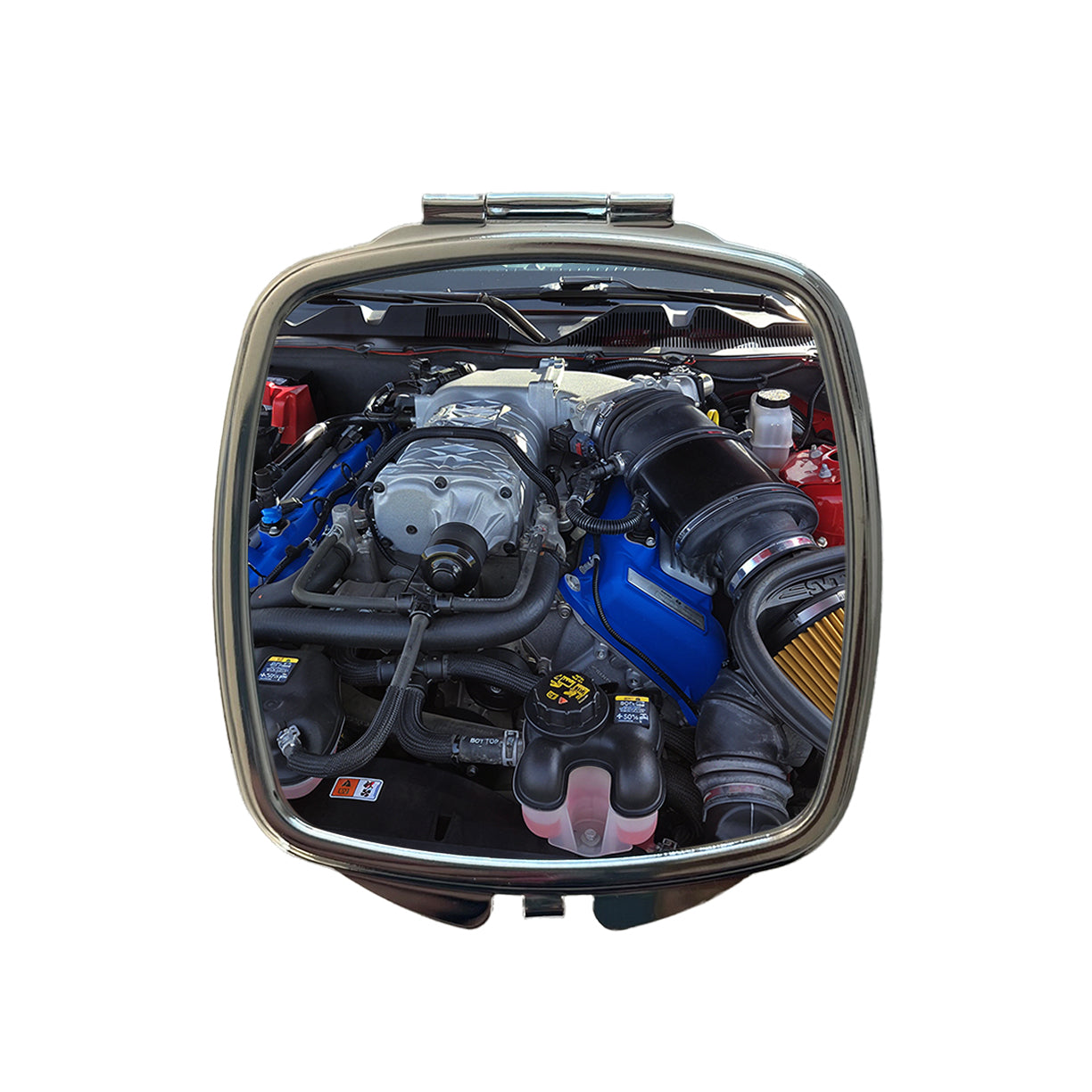 Supercharged V8 Engine Red Sports Muscle Car Small Travel Purse Handbag Pocket Makeup Compact Mirror