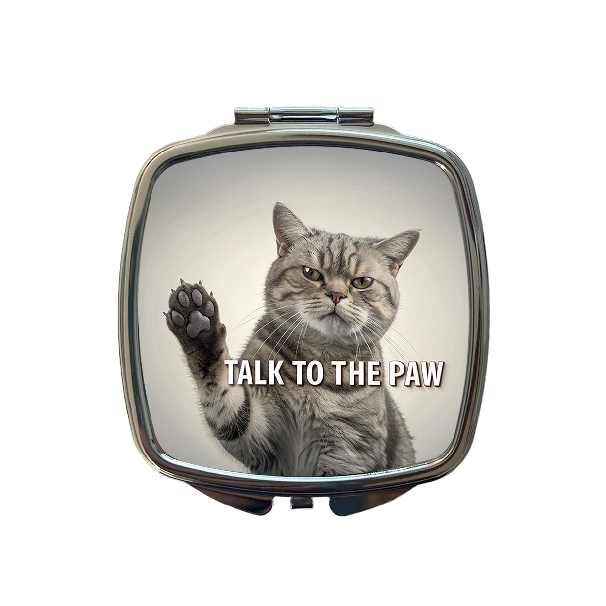 Talk To The Paw Funny Saying Cat Small Travel Purse Handbag Pocket Makeup Compact Mirror