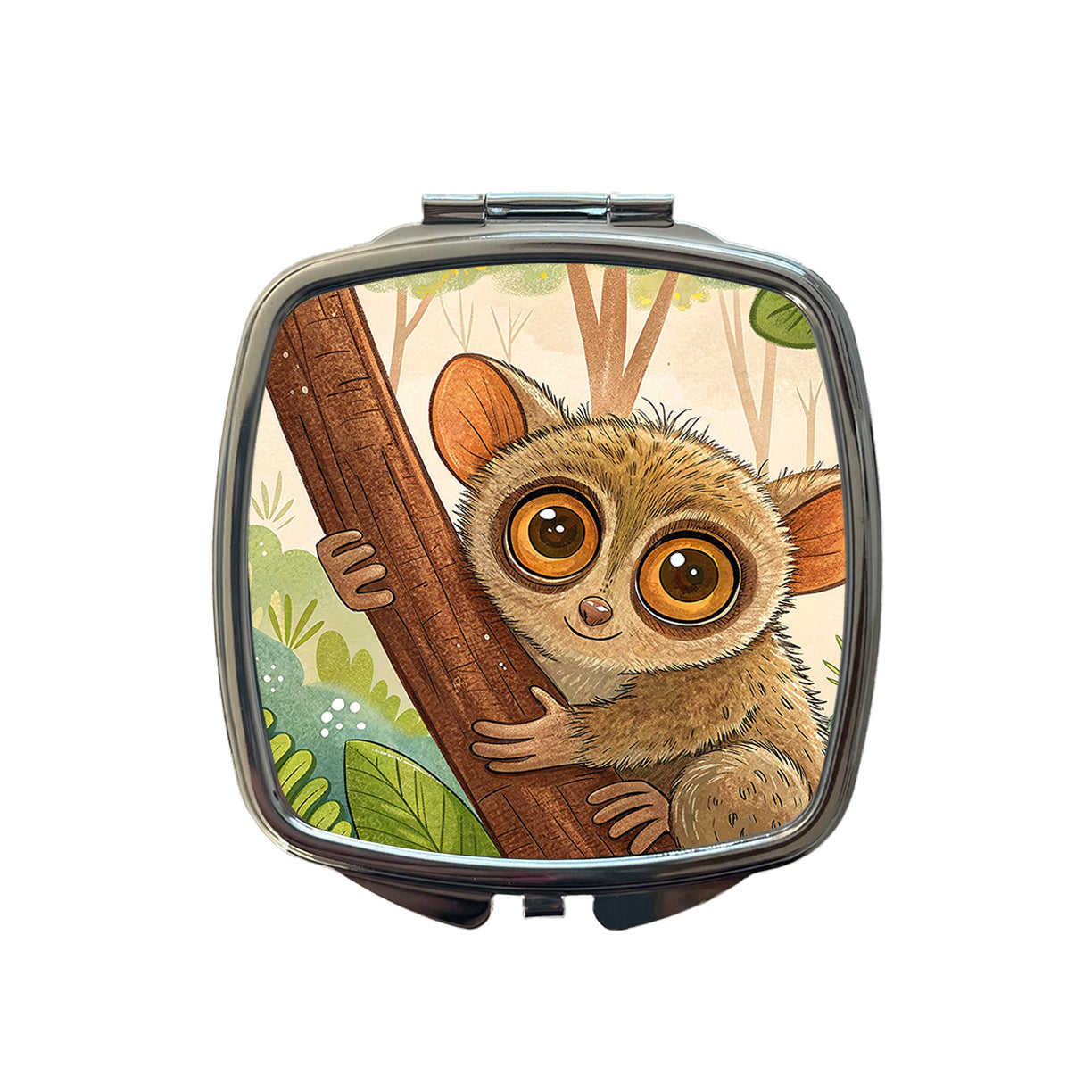 Tarsier Children's Illustration Style Small Travel Purse Handbag Pocket Makeup Compact Mirror
