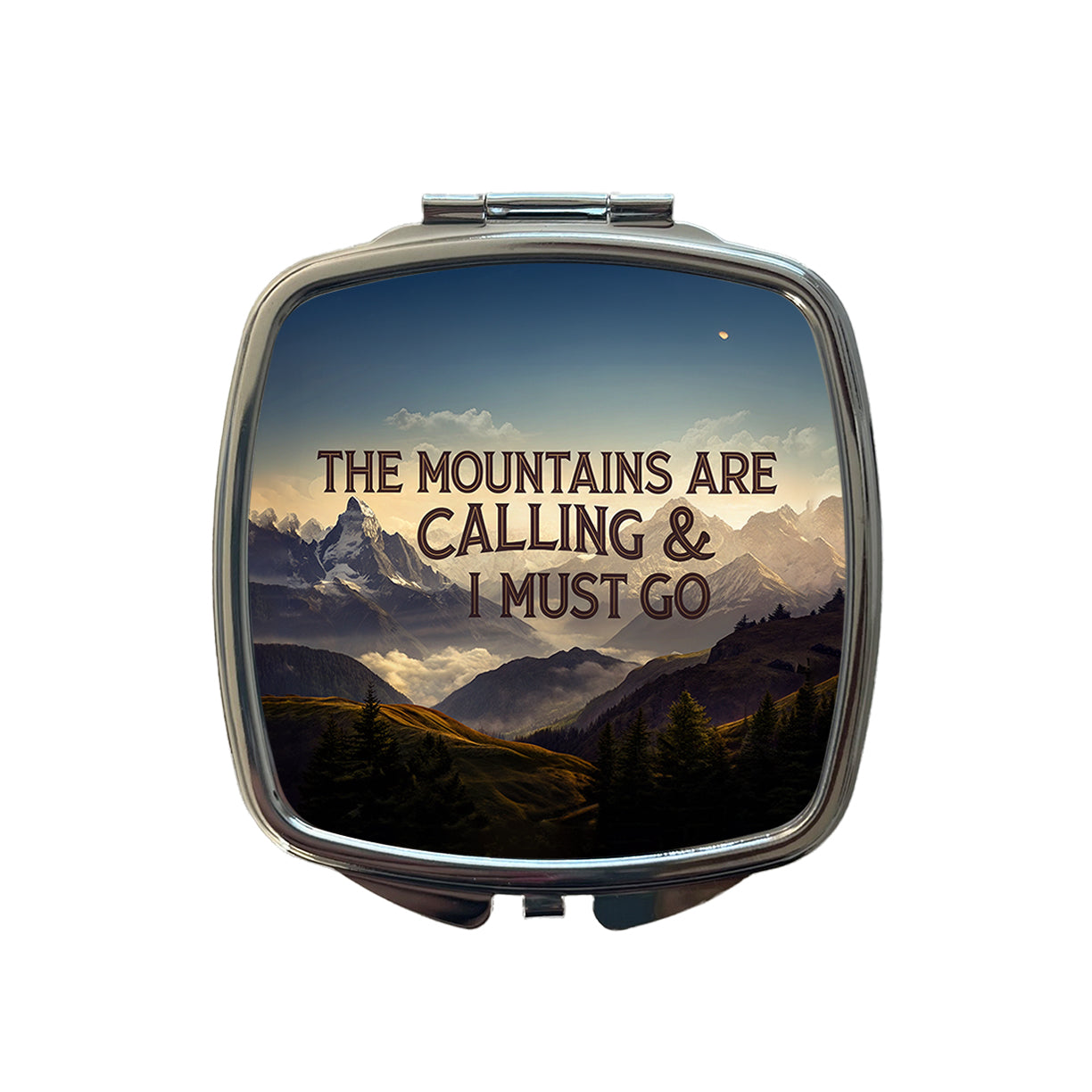 The Mountains Are Calling And I Must Go Hiking Camping Small Travel Purse Handbag Pocket Makeup Compact Mirror