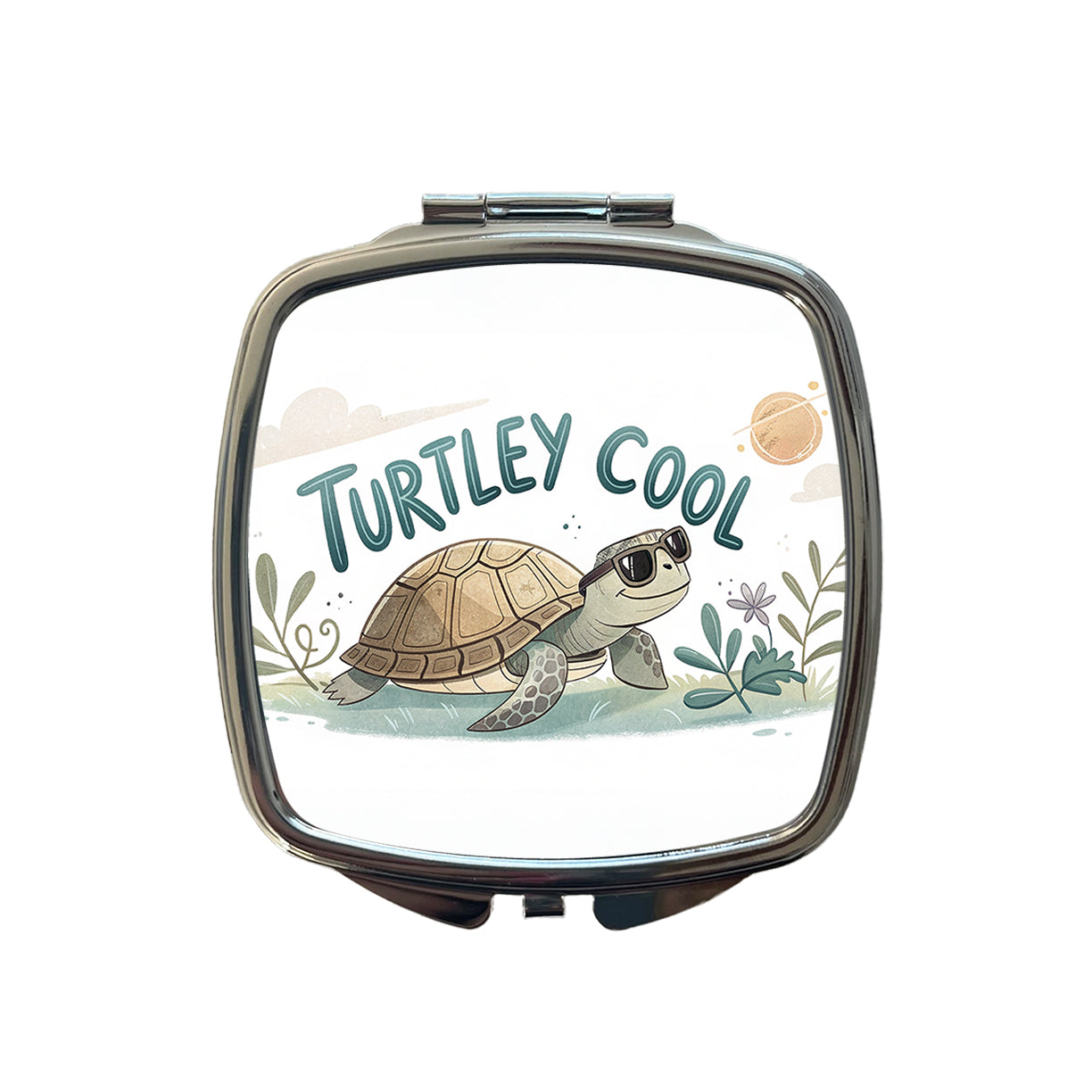 Turtley Cool Turtle Wearing Sunglasses Totally Small Travel Purse Handbag Pocket Makeup Compact Mirror