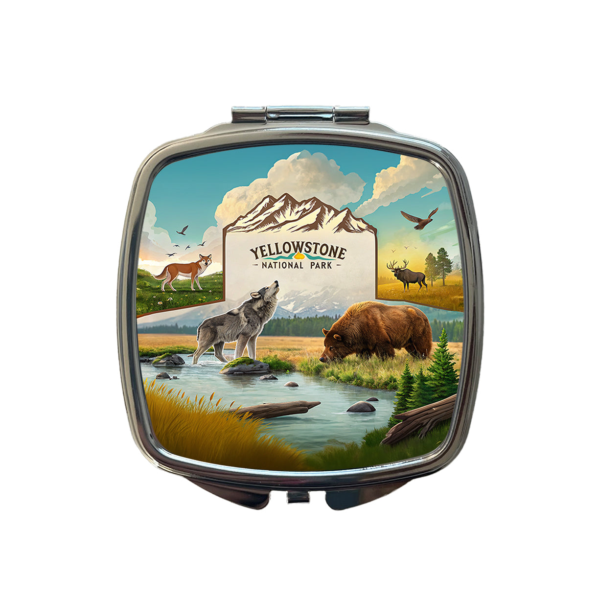 Yellowstone National Park Animals Small Travel Purse Handbag Pocket Makeup Compact Mirror