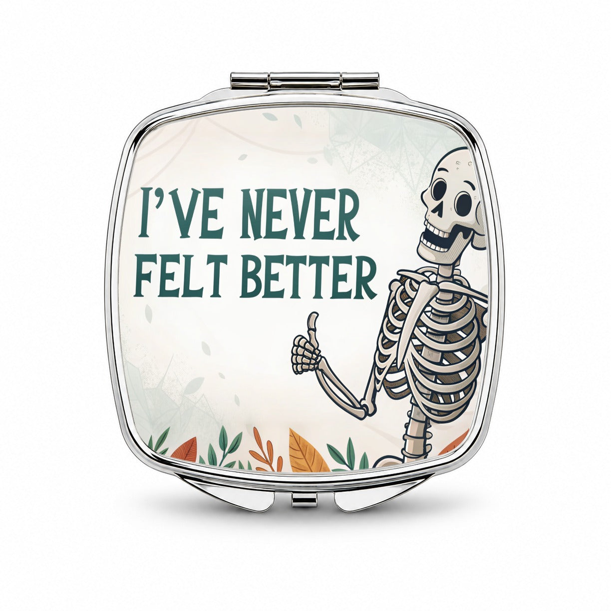I've Never Felt Better Skeleton Giving A Thumbs Up Funny Small Travel Purse Handbag Pocket Makeup Compact Mirror