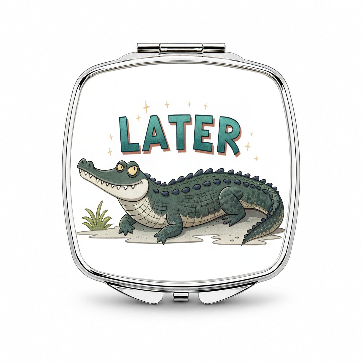 Later Alligator Funny Saying Small Travel Purse Handbag Pocket Makeup Compact Mirror
