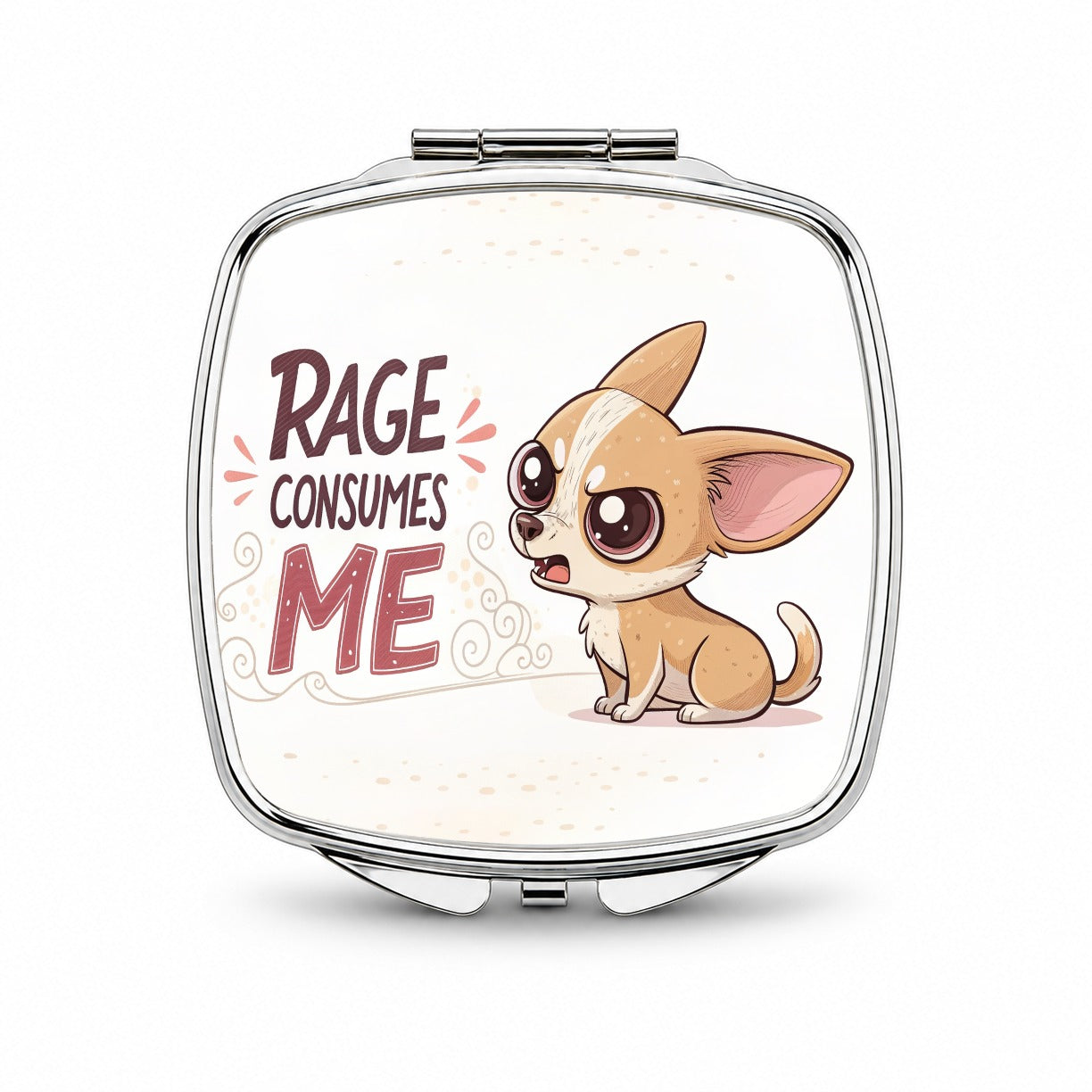 Rage Consumes Me Funny Cute Chihuahua Cartoon Small Travel Purse Handbag Pocket Makeup Compact Mirror