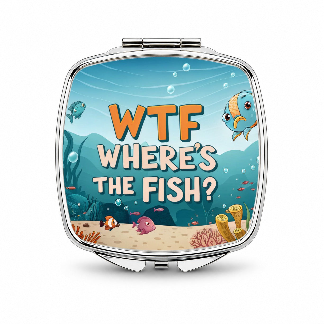 Wtf Where's The Fish Funny Fishing Small Travel Purse Handbag Pocket Makeup Compact Mirror