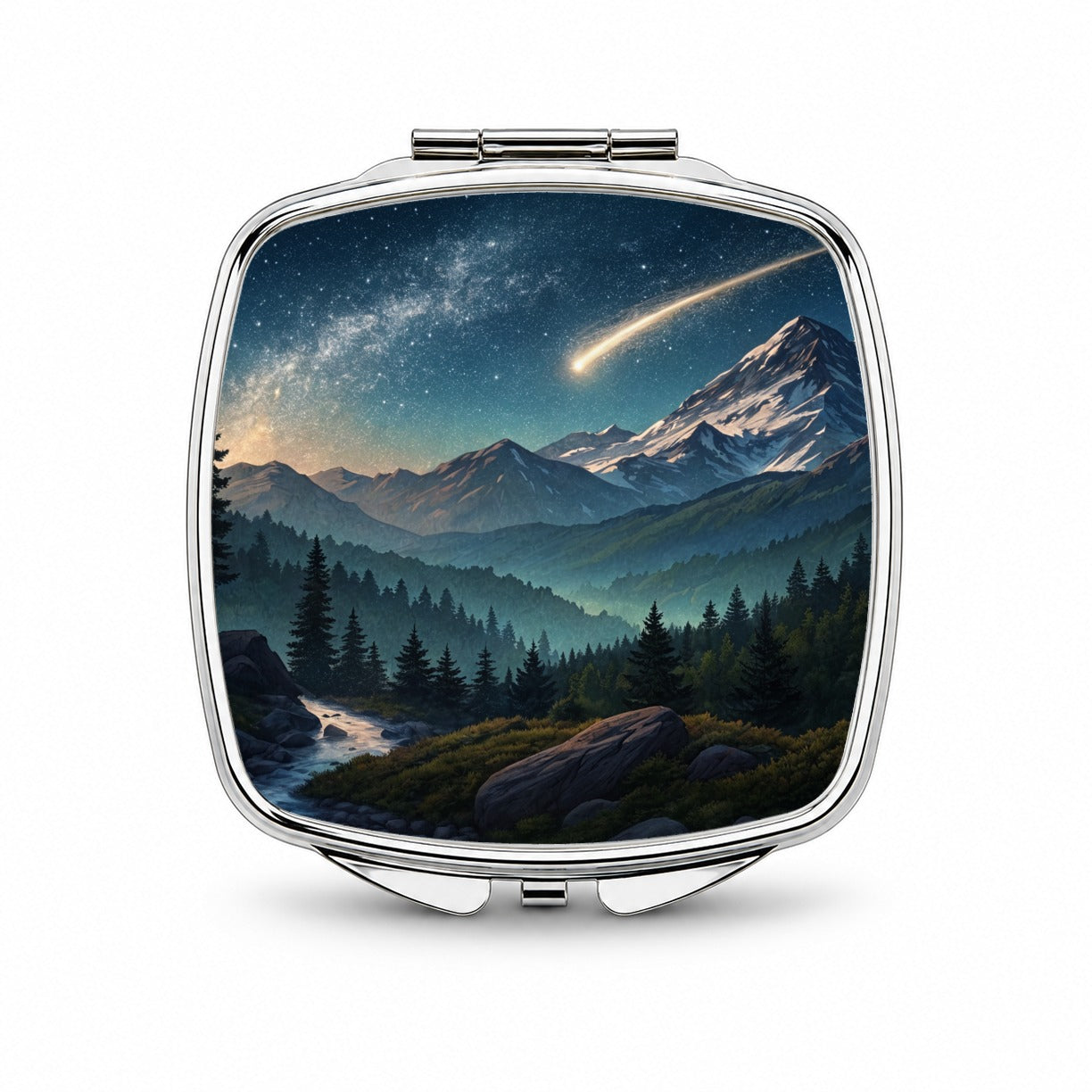 Comet Shooting Star In The Night Sky Over Mountains Small Travel Purse Handbag Pocket Makeup Compact Mirror