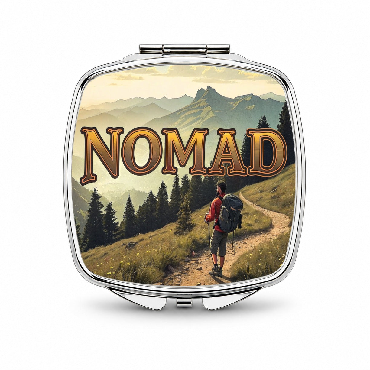 Hiking Nomad Funny Hiker in Wilderness Mountains Forest Small Travel Purse Handbag Pocket Makeup Compact Mirror